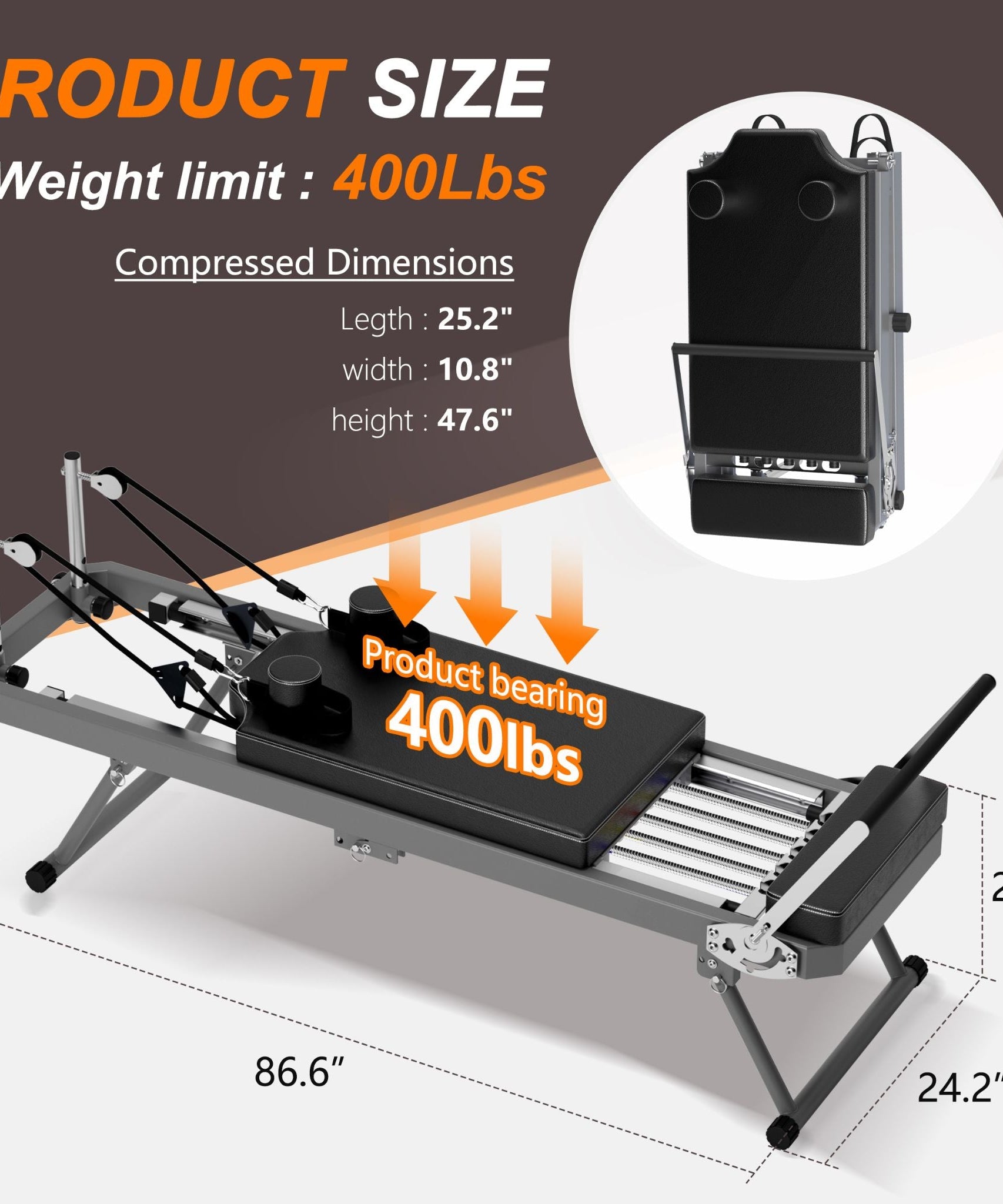 Core Pilates Extra-Large Multi-Functional Pilates Reformer Machine With Dynamic Resistance Cords And Aerobic Rebounder, Black (SAK32879)
