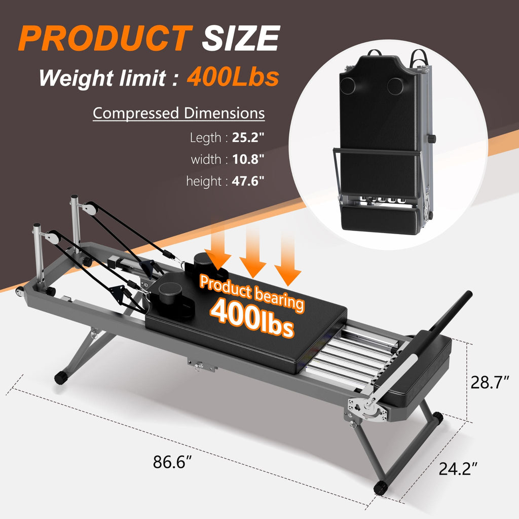 Core Pilates Extra-Large Multi-Functional Pilates Reformer Machine With Dynamic Resistance Cords And Aerobic Rebounder, Black (SAK32879)