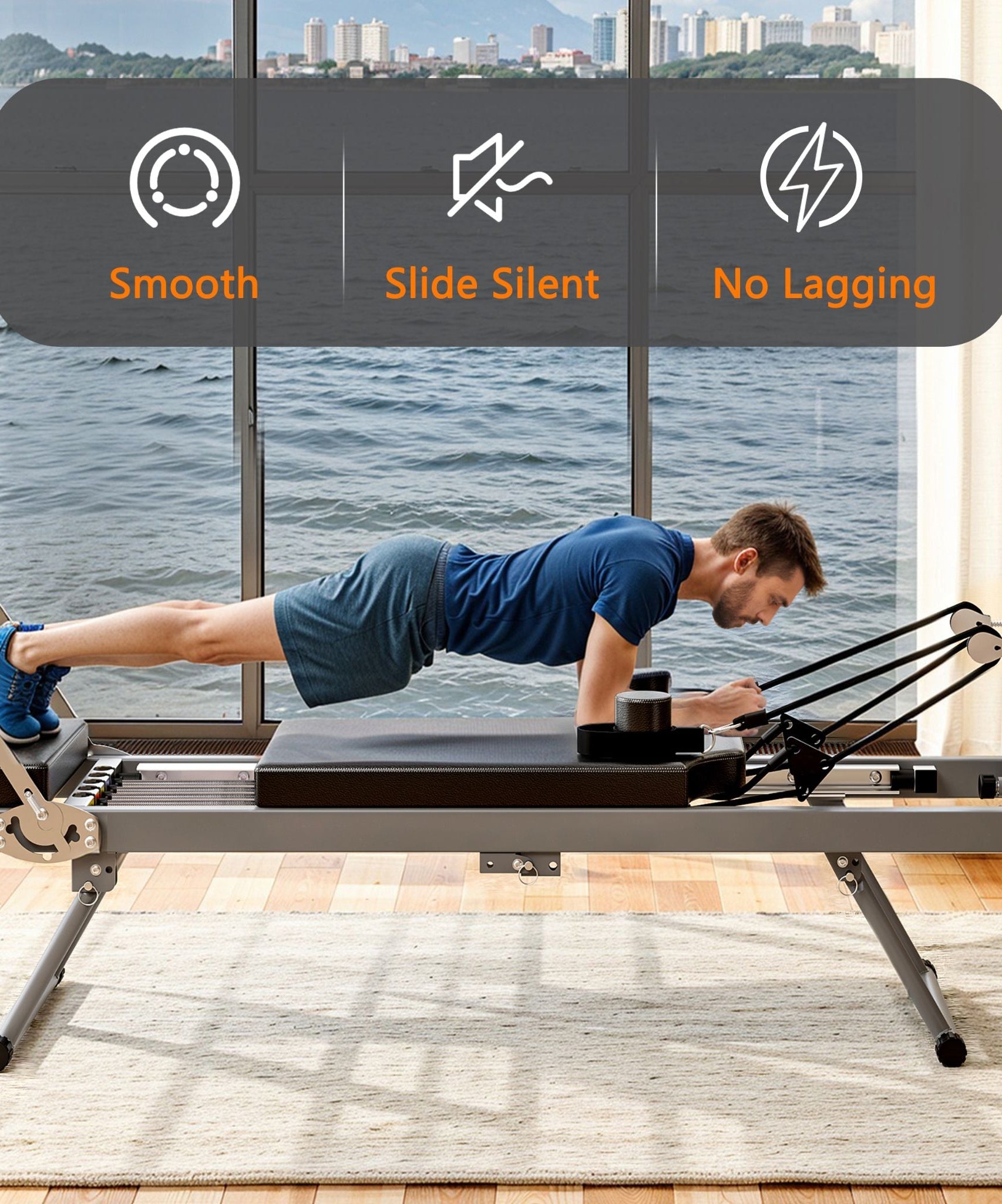 Core Pilates Extra-Large Multi-Functional Pilates Reformer Machine With Dynamic Resistance Cords And Aerobic Rebounder, Black (SAK32879)