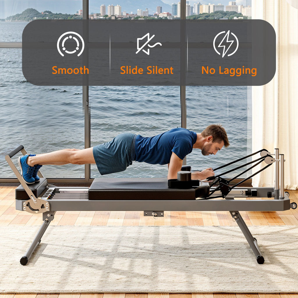 Core Pilates Extra-Large Multi-Functional Pilates Reformer Machine With Dynamic Resistance Cords And Aerobic Rebounder, Black (SAK32879)