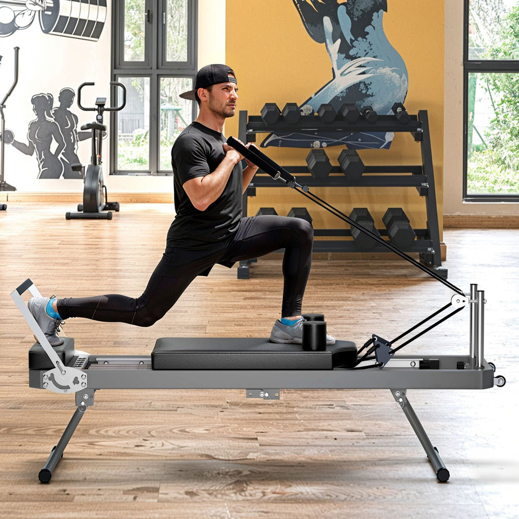 Core Pilates Extra-Large Multi-Functional Pilates Reformer Machine With Dynamic Resistance Cords And Aerobic Rebounder, Black (SAK32879)
