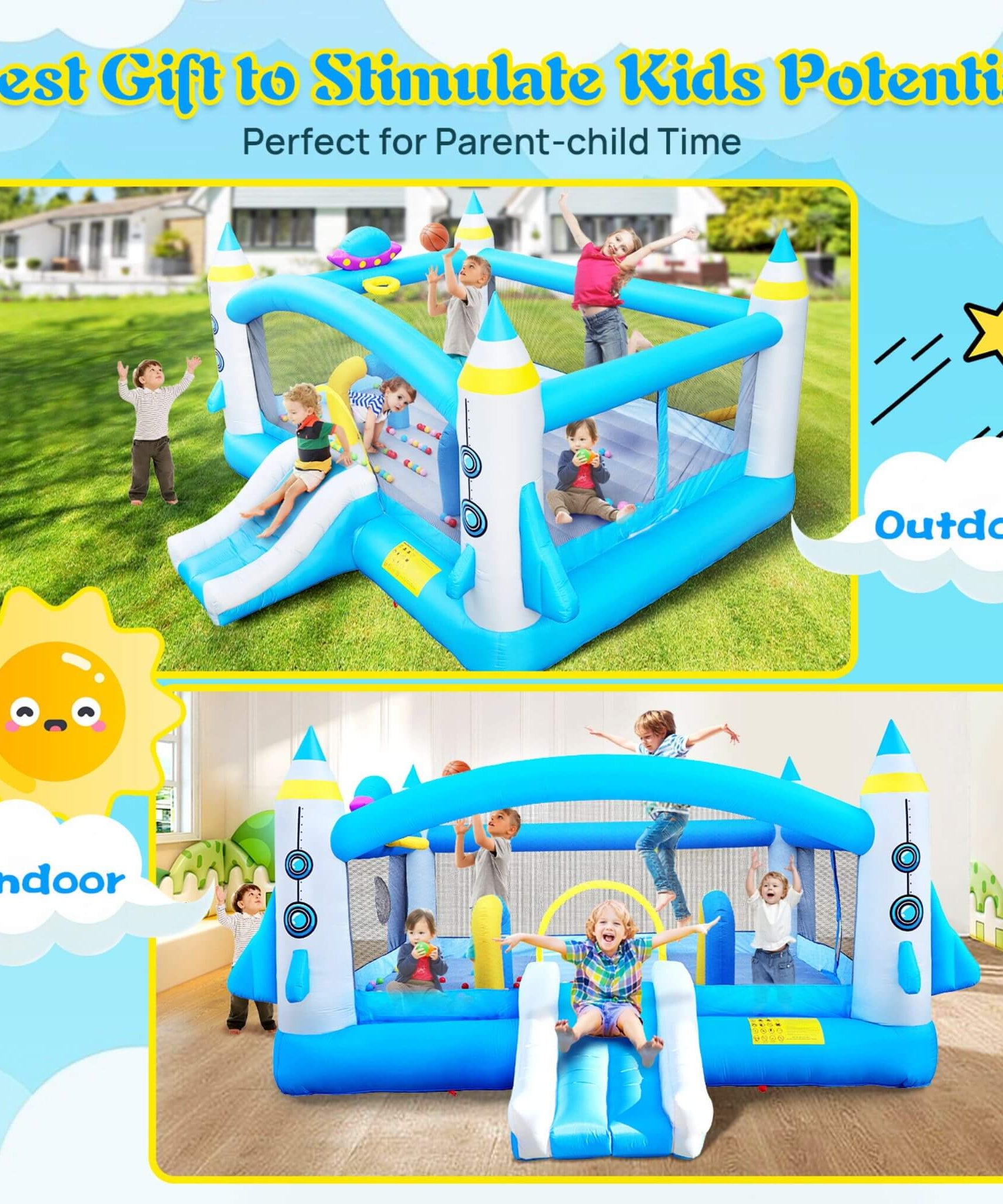Extra-Large Multifunctional Jump'N Slide Inflatable Bouncer With Blower (SAK81243)