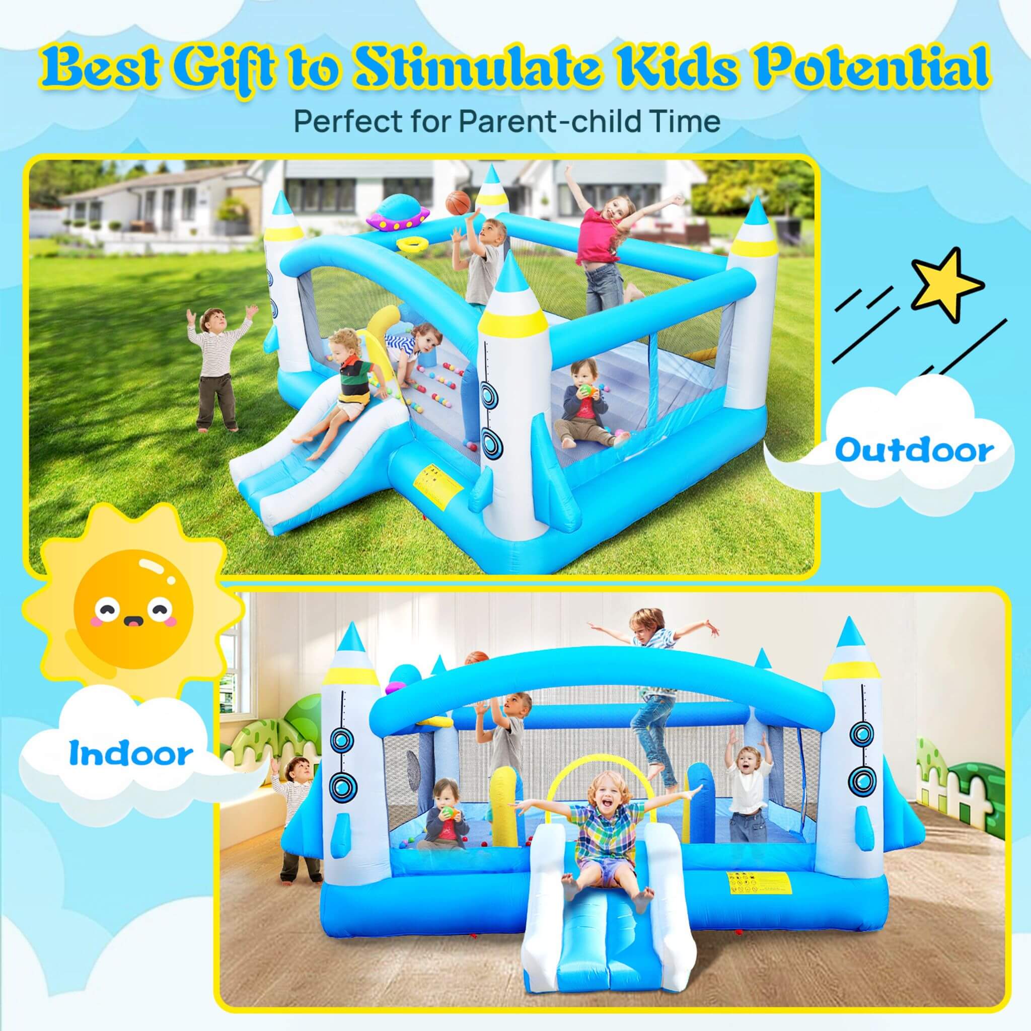 Extra-Large Multifunctional Jump'N Slide Inflatable Bouncer With Blower (SAK81243)