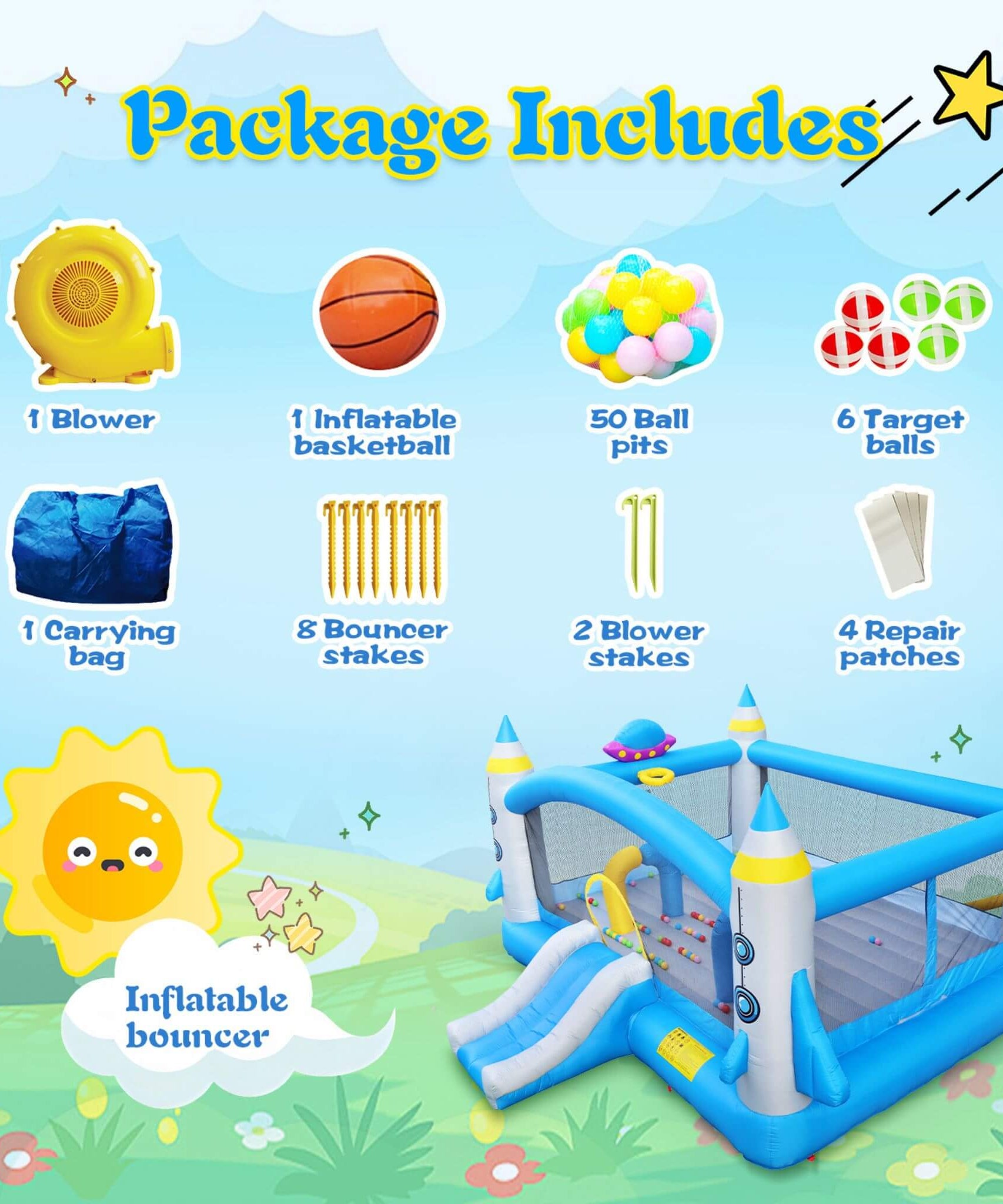 Extra-Large Multifunctional Jump'N Slide Inflatable Bouncer With Blower (SAK81243)
