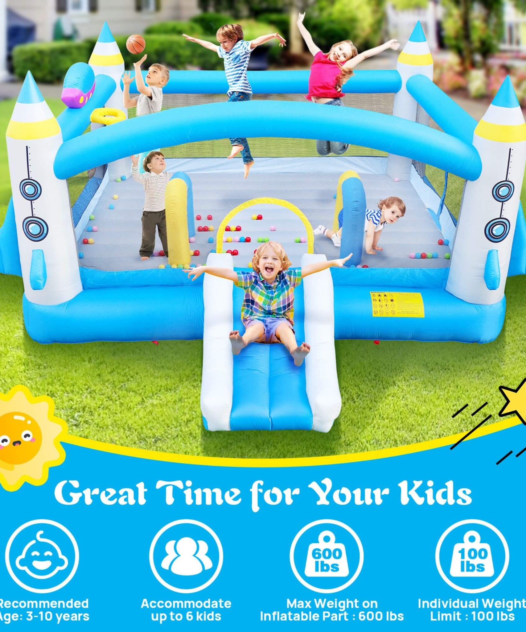 Extra-Large Multifunctional Jump'N Slide Inflatable Bouncer With Blower (SAK81243)