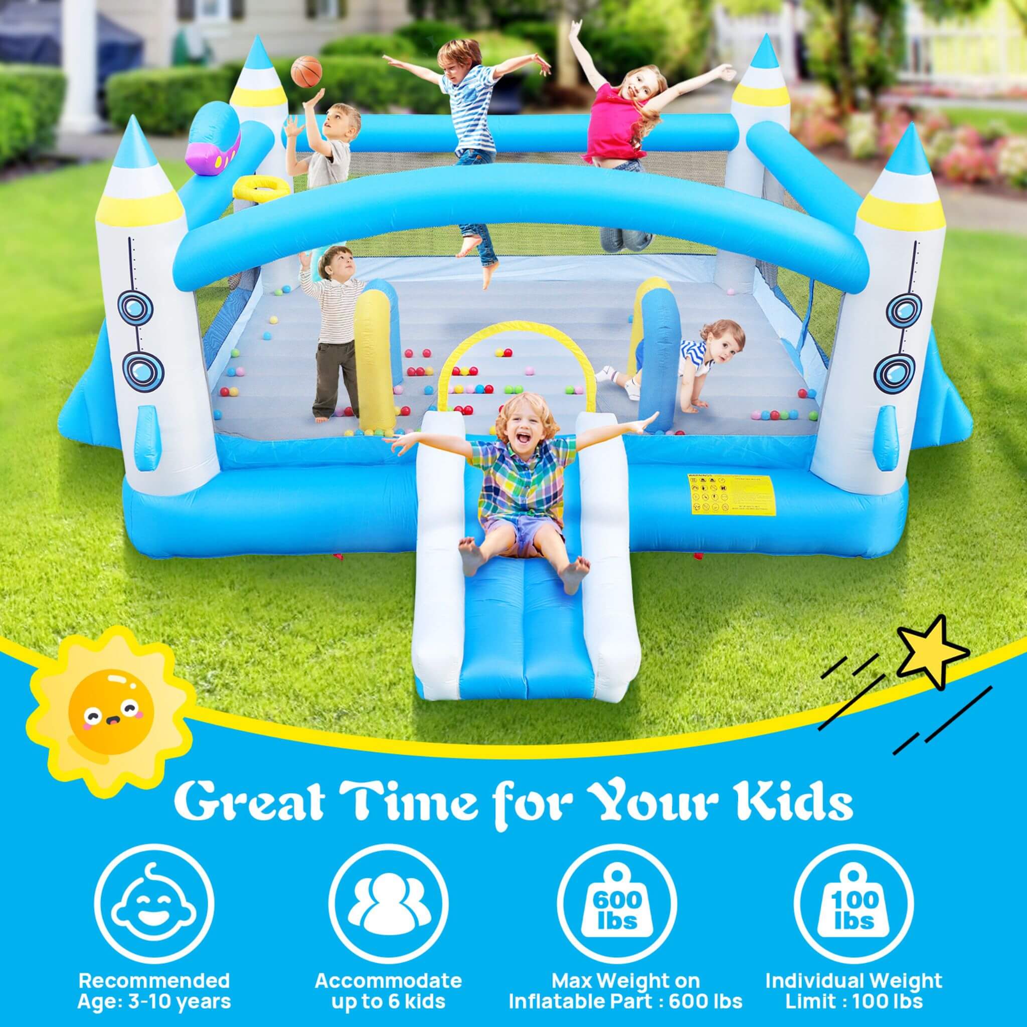 Extra-Large Multifunctional Jump'N Slide Inflatable Bouncer With Blower (SAK81243)