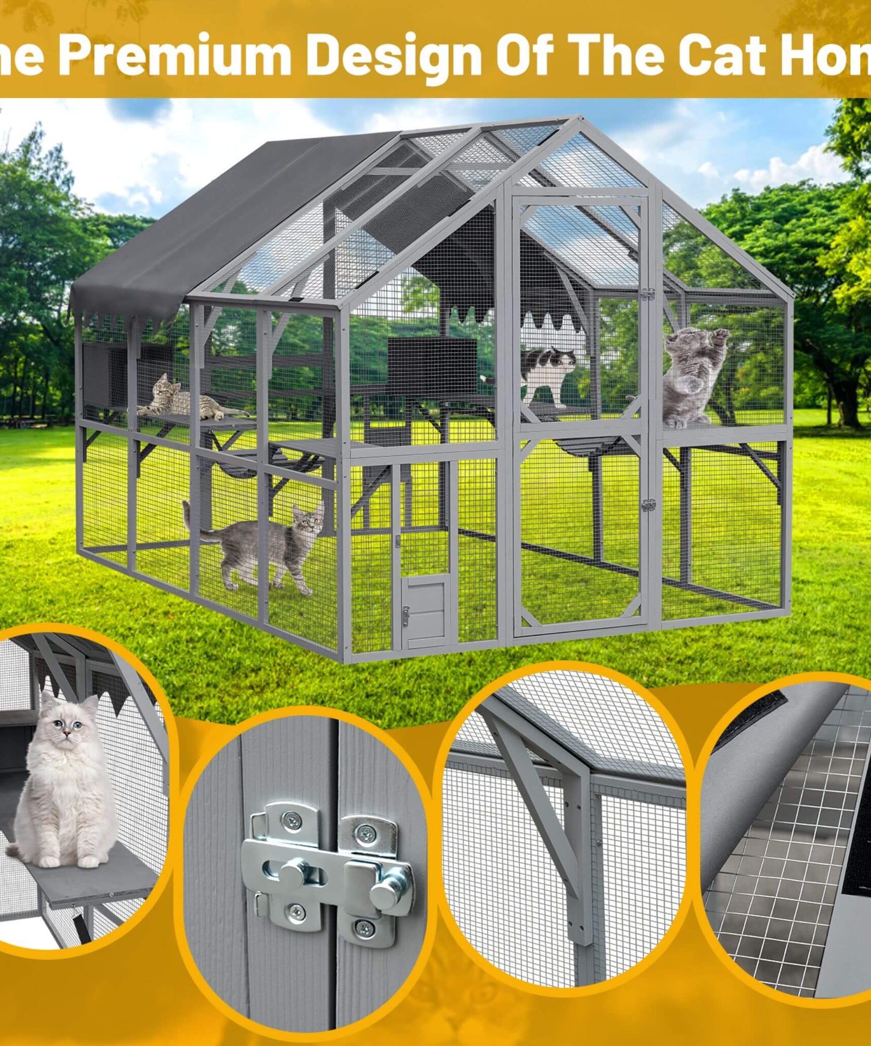 Alora Extra Large Outdoor Cat Kitten Playpen House With Platforms, And Waterproof Cover (SAK55092)