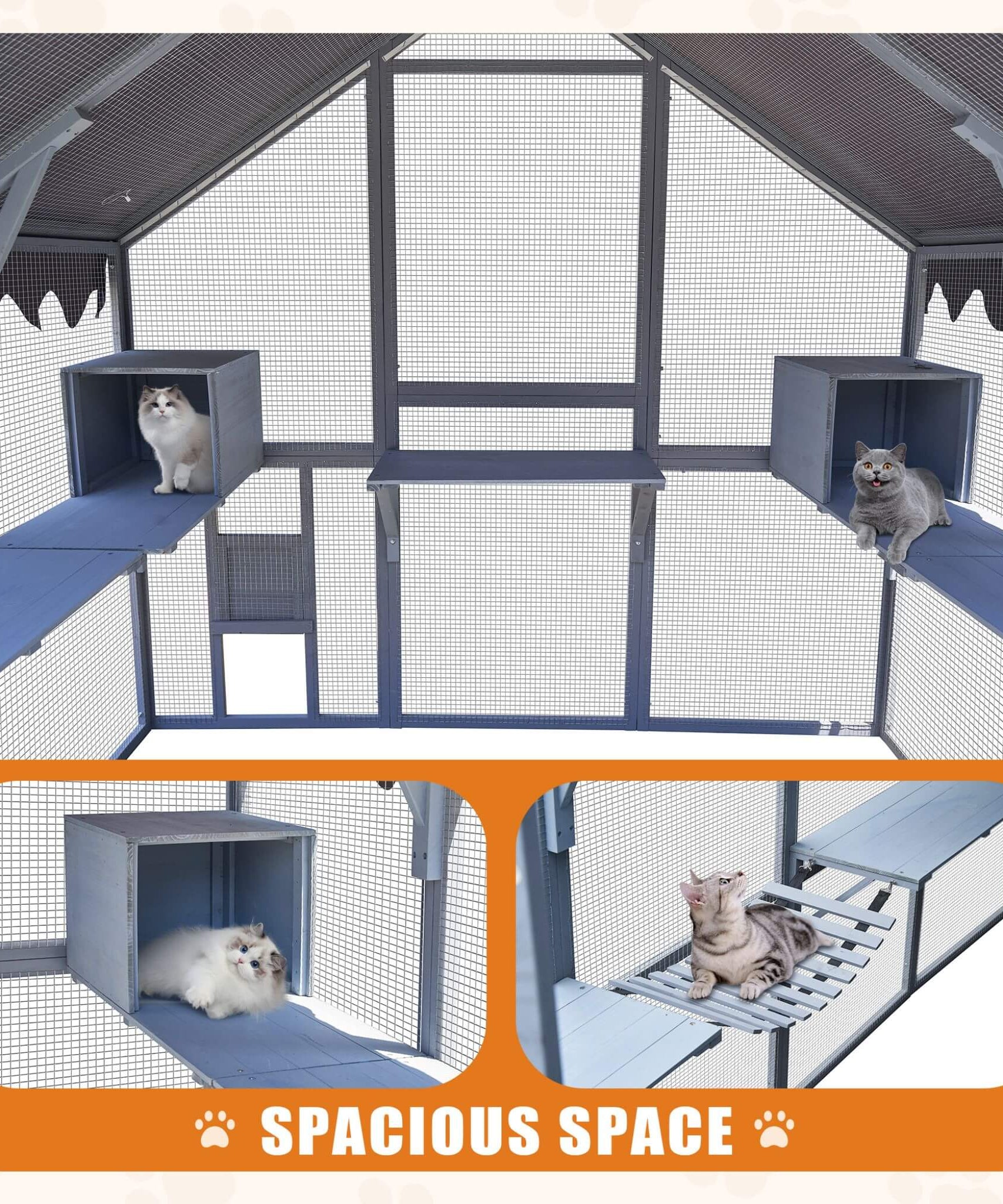 Alora Extra Large Outdoor Cat Kitten Playpen House With Platforms, And Waterproof Cover (SAK55092)