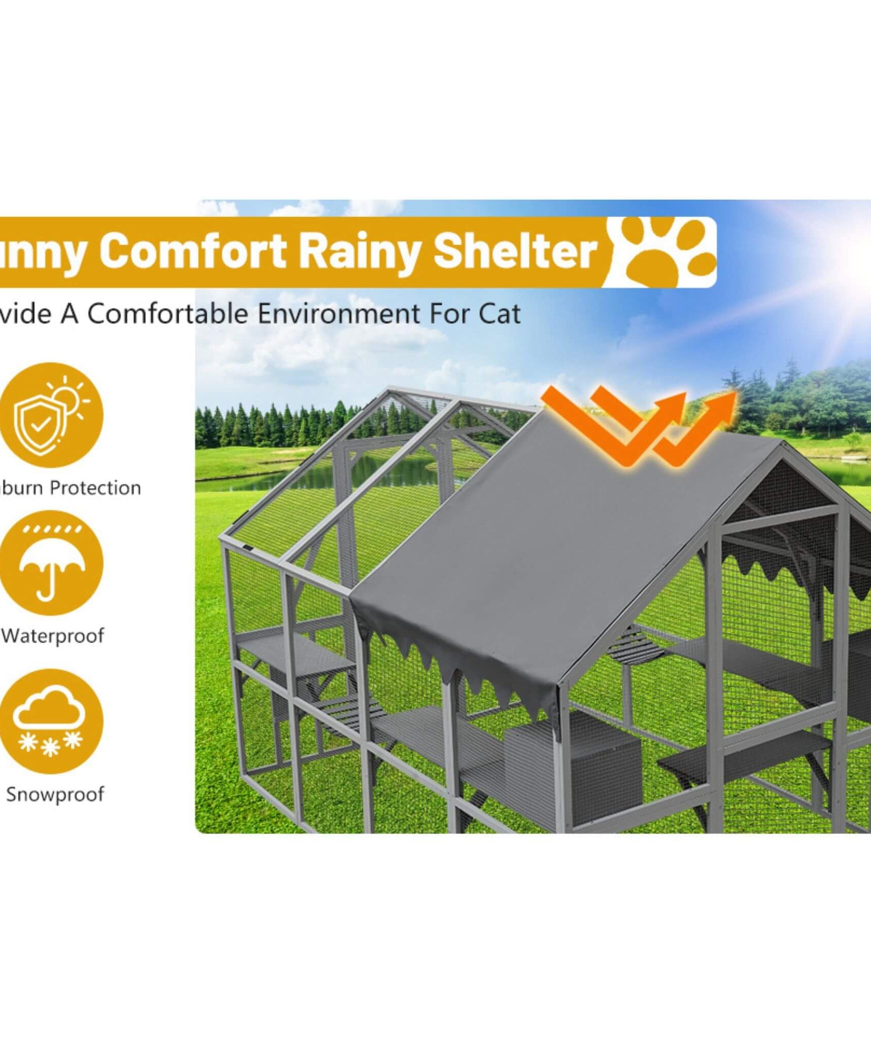 Alora Extra Large Outdoor Cat Kitten Playpen House With Platforms, And Waterproof Cover (SAK55092)