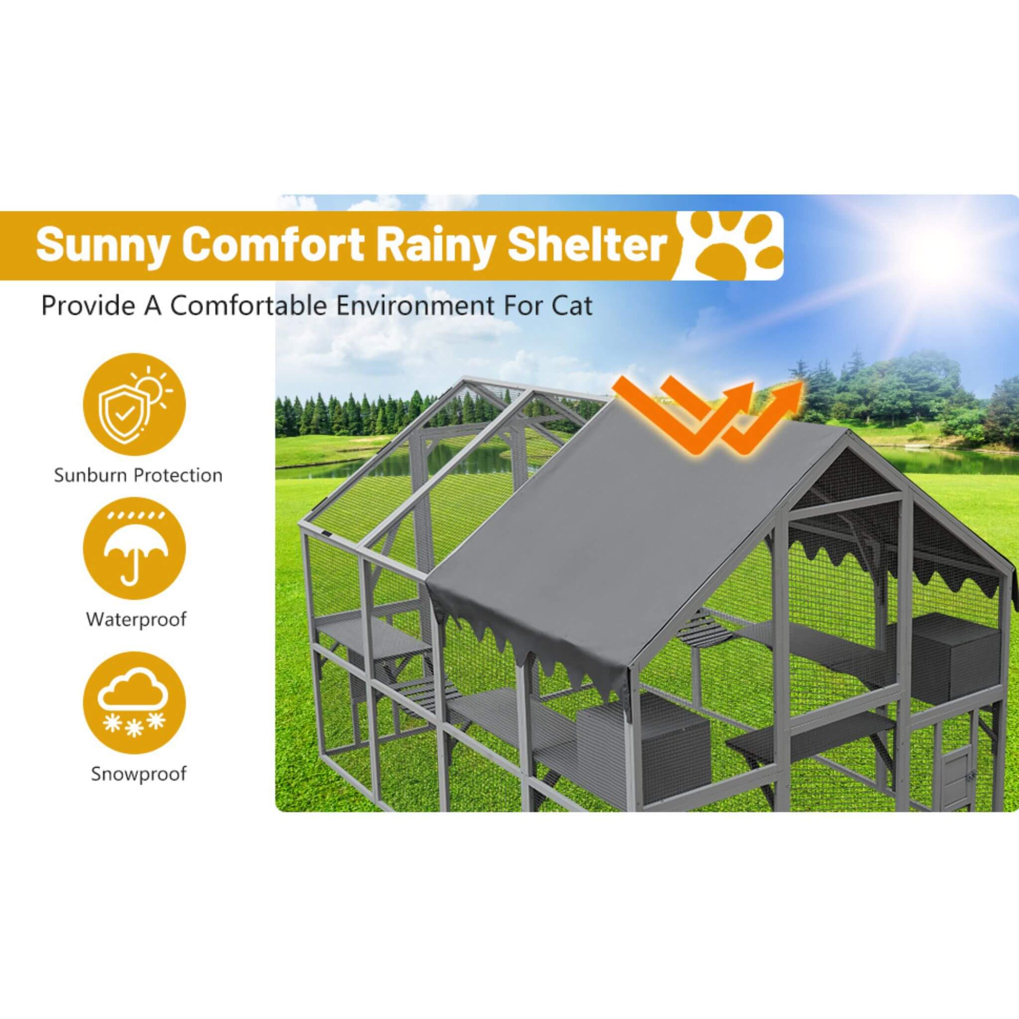 Alora Extra Large Outdoor Cat Kitten Playpen House With Platforms, And Waterproof Cover (SAK55092)