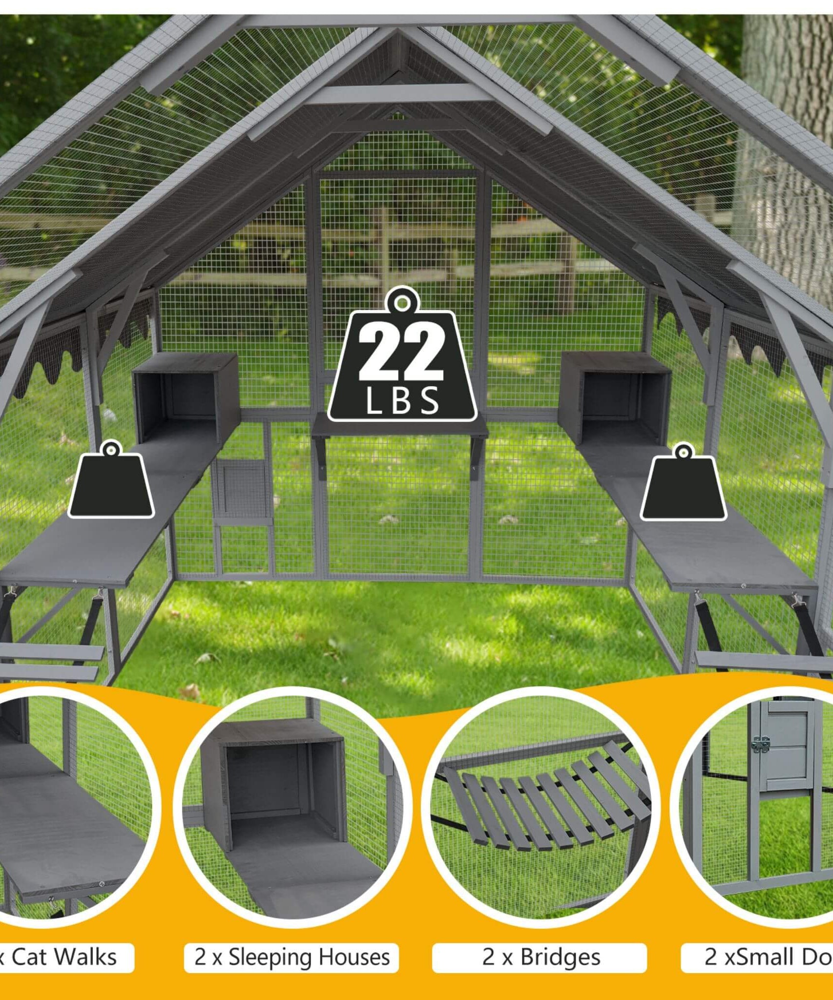 Alora Extra Large Outdoor Cat Kitten Playpen House With Platforms, And Waterproof Cover (SAK55092)