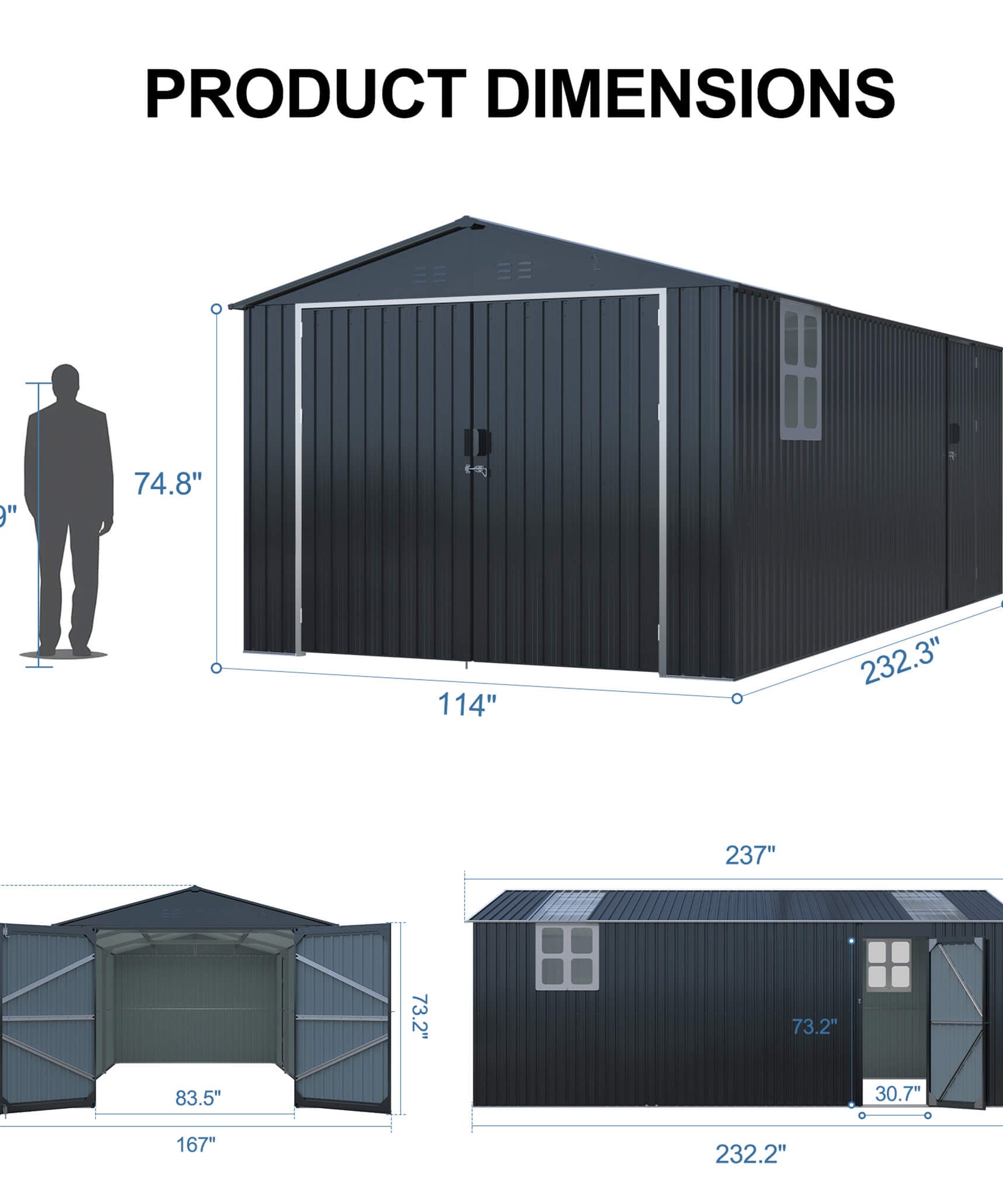 Alora Extra-Large Outdoor Galvanized Steel Outdoor Storage Shed With Skylight Roof (SAK42671)