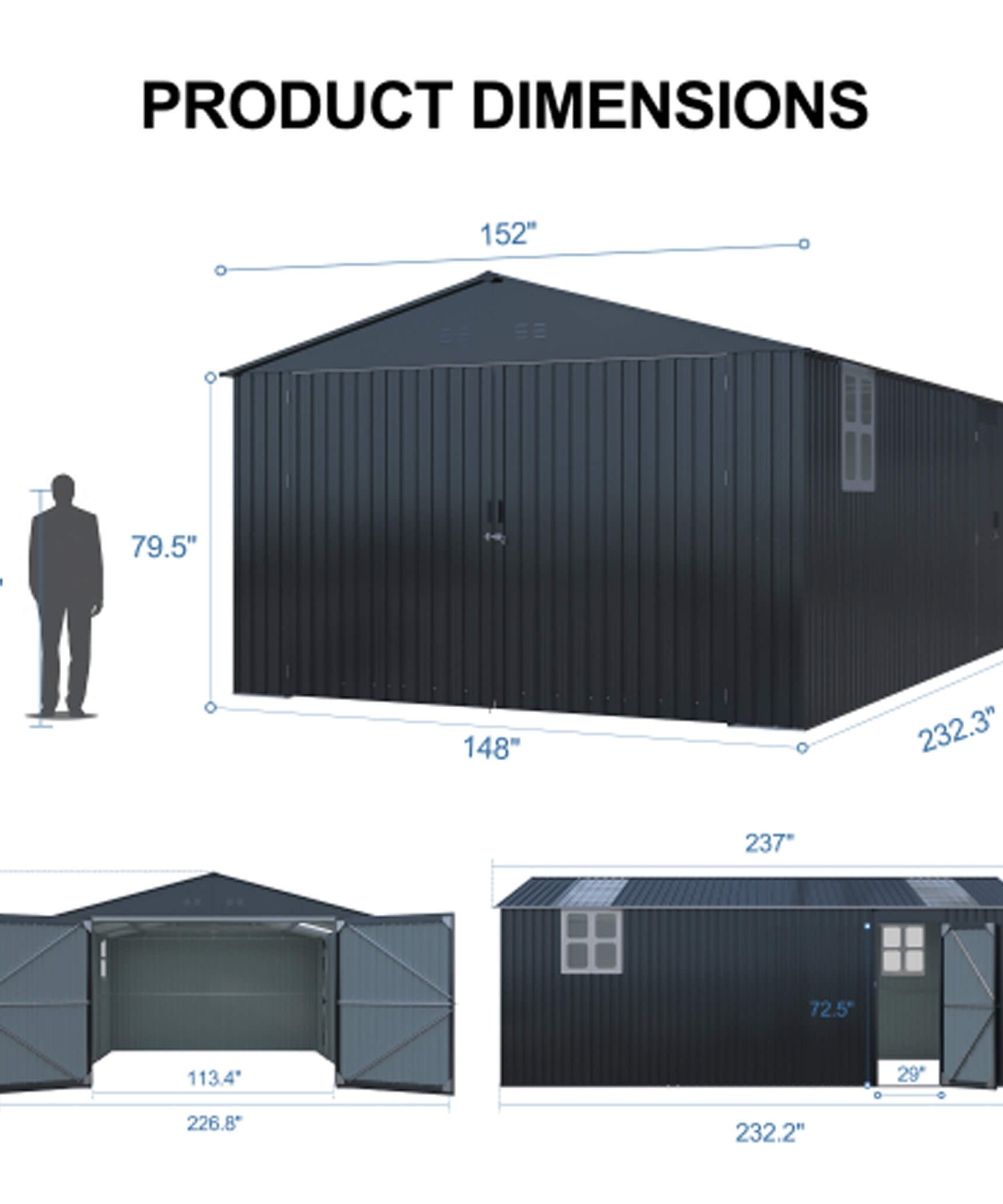 Alora Extra-Large Outdoor Galvanized Steel Outdoor Storage Shed With Skylight Roof (SAK42671)