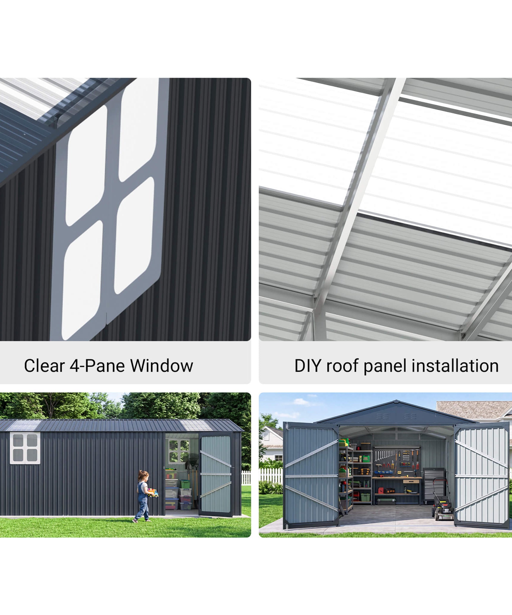 Alora Extra-Large Outdoor Galvanized Steel Outdoor Storage Shed With Skylight Roof (SAK42671)
