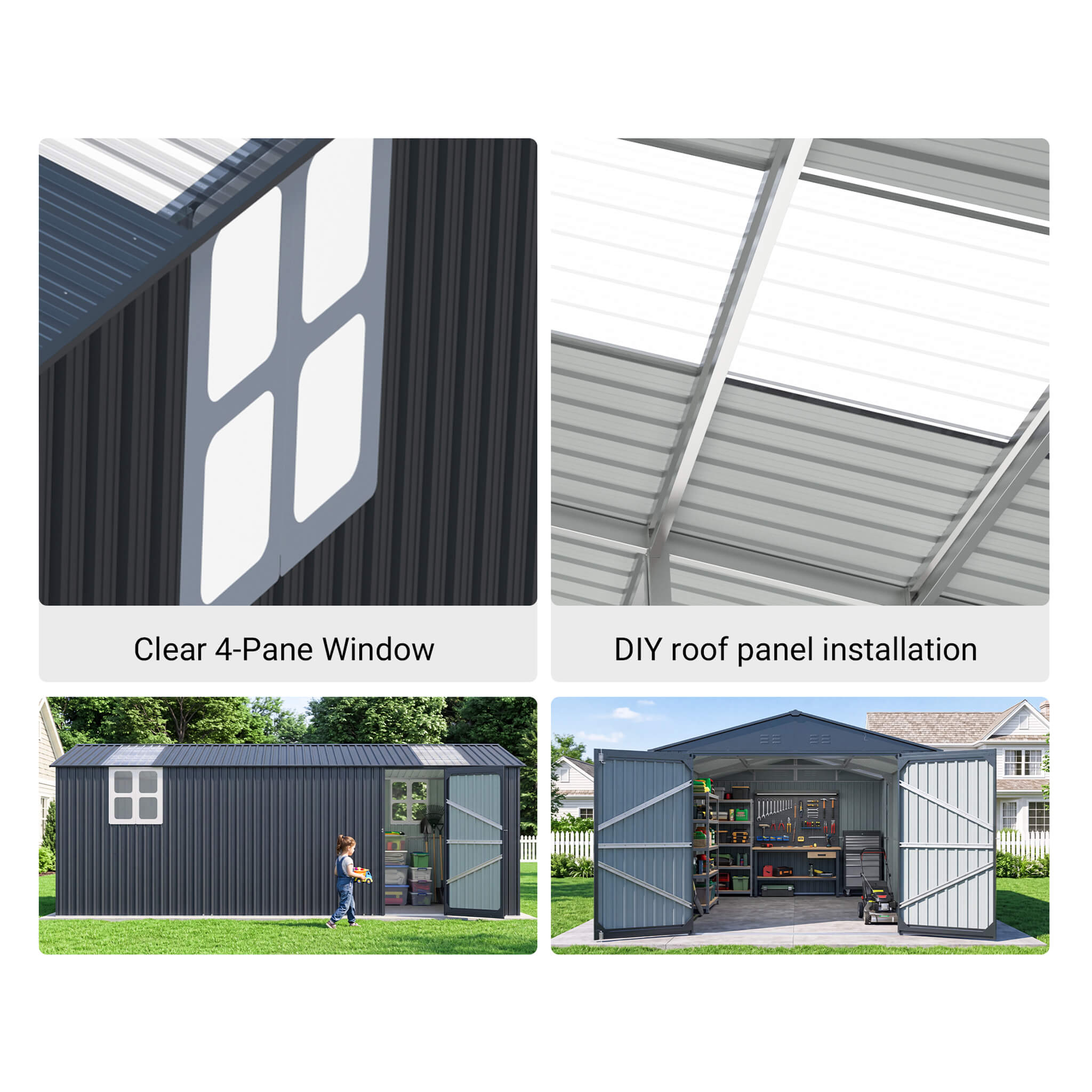 Alora Extra-Large Outdoor Galvanized Steel Outdoor Storage Shed With Skylight Roof (SAK42671)