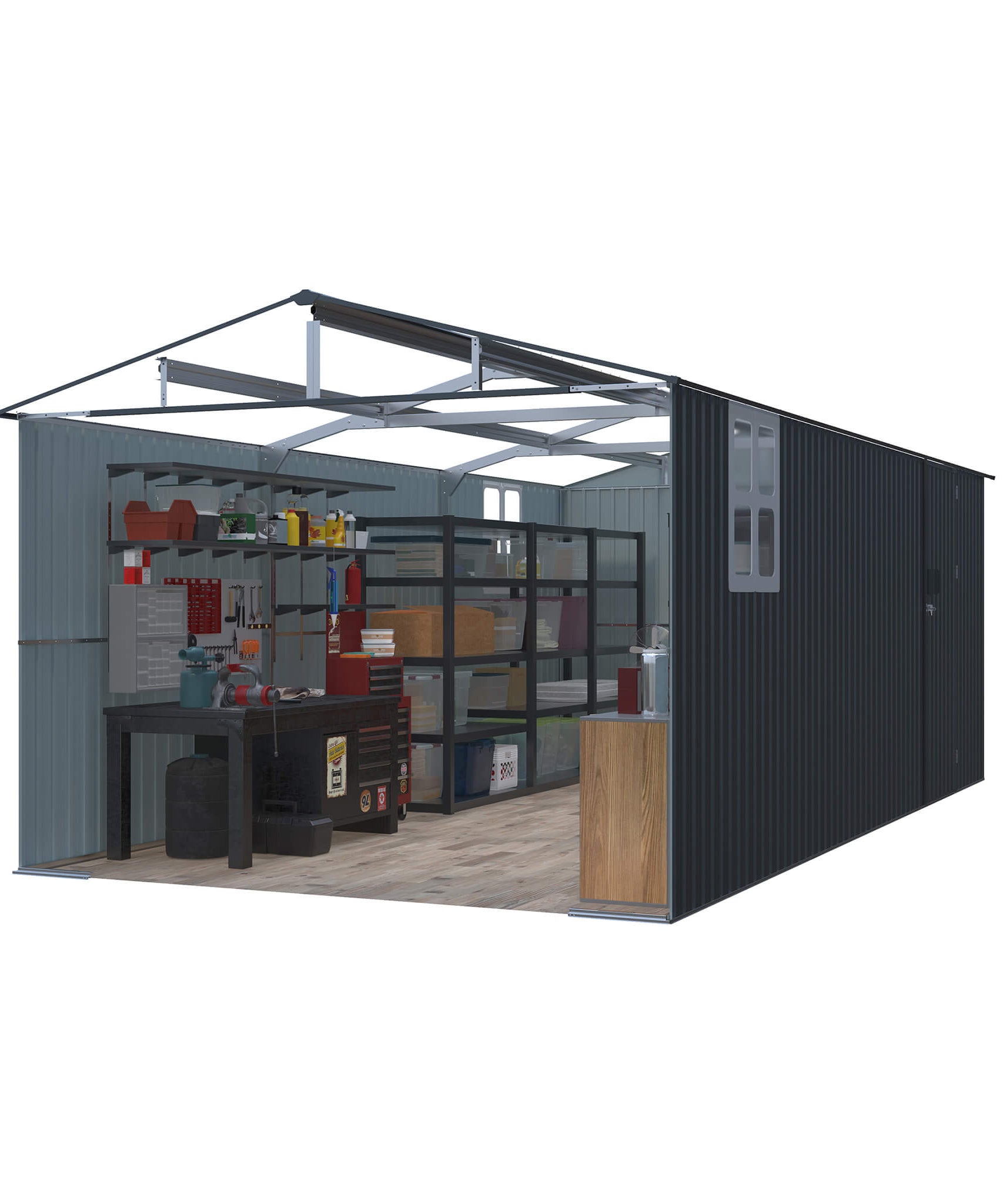 Alora Extra-Large Outdoor Galvanized Steel Outdoor Storage Shed With Skylight Roof (SAK42671)