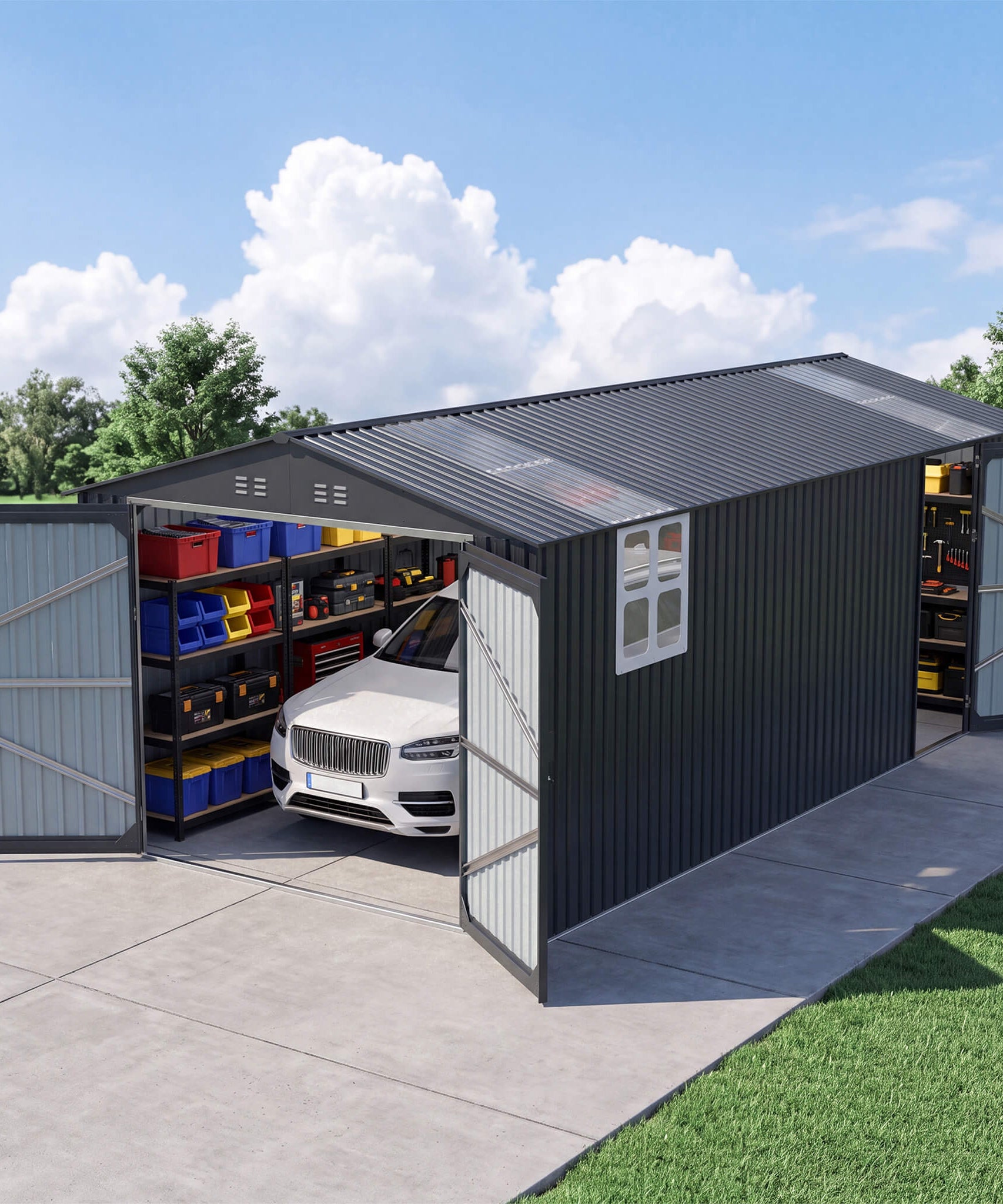 Alora Extra-Large Outdoor Galvanized Steel Outdoor Storage Shed With Skylight Roof (SAK42671)
