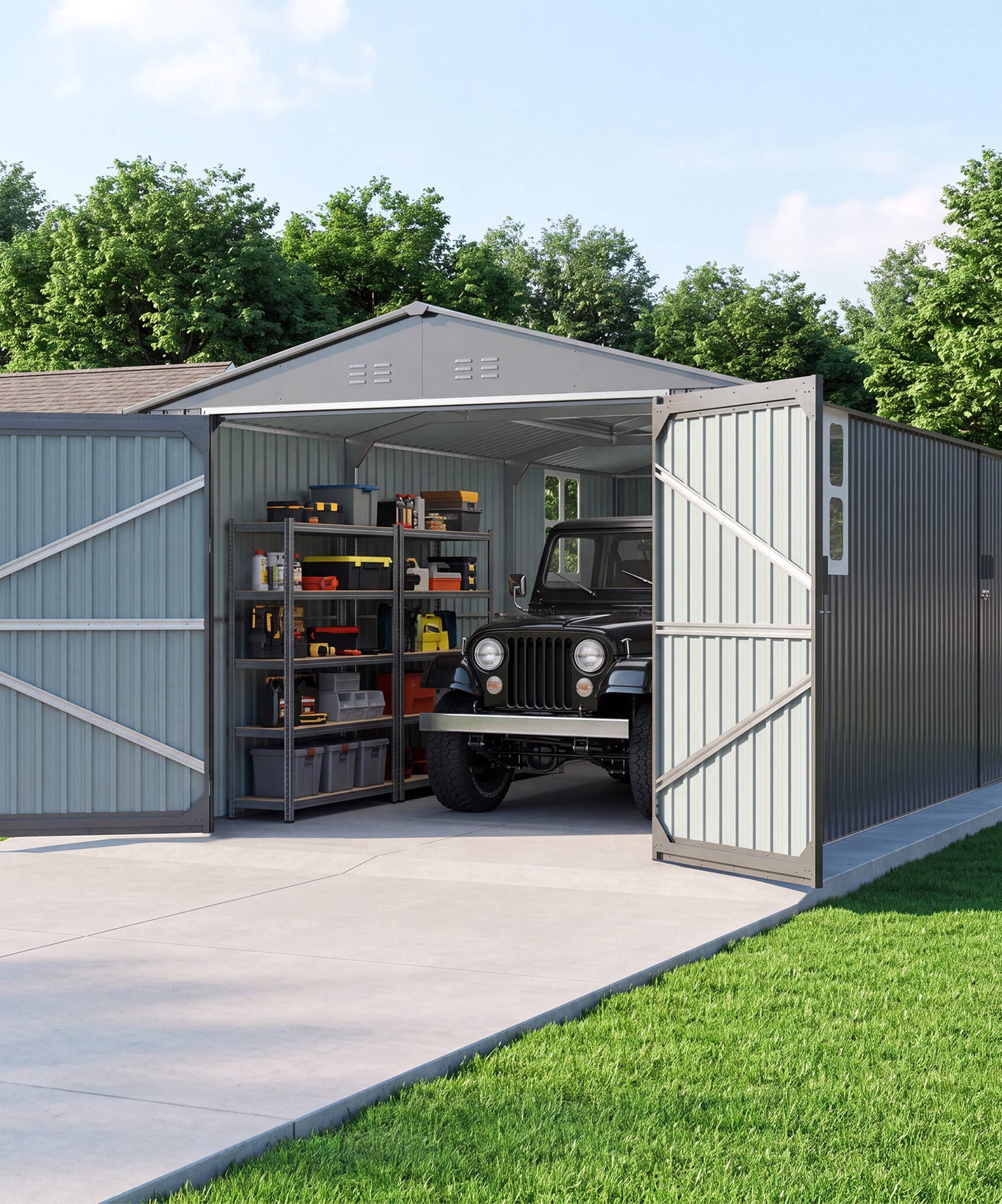Alora Extra-Large Outdoor Galvanized Steel Outdoor Storage Shed With Skylight Roof (SAK42671)