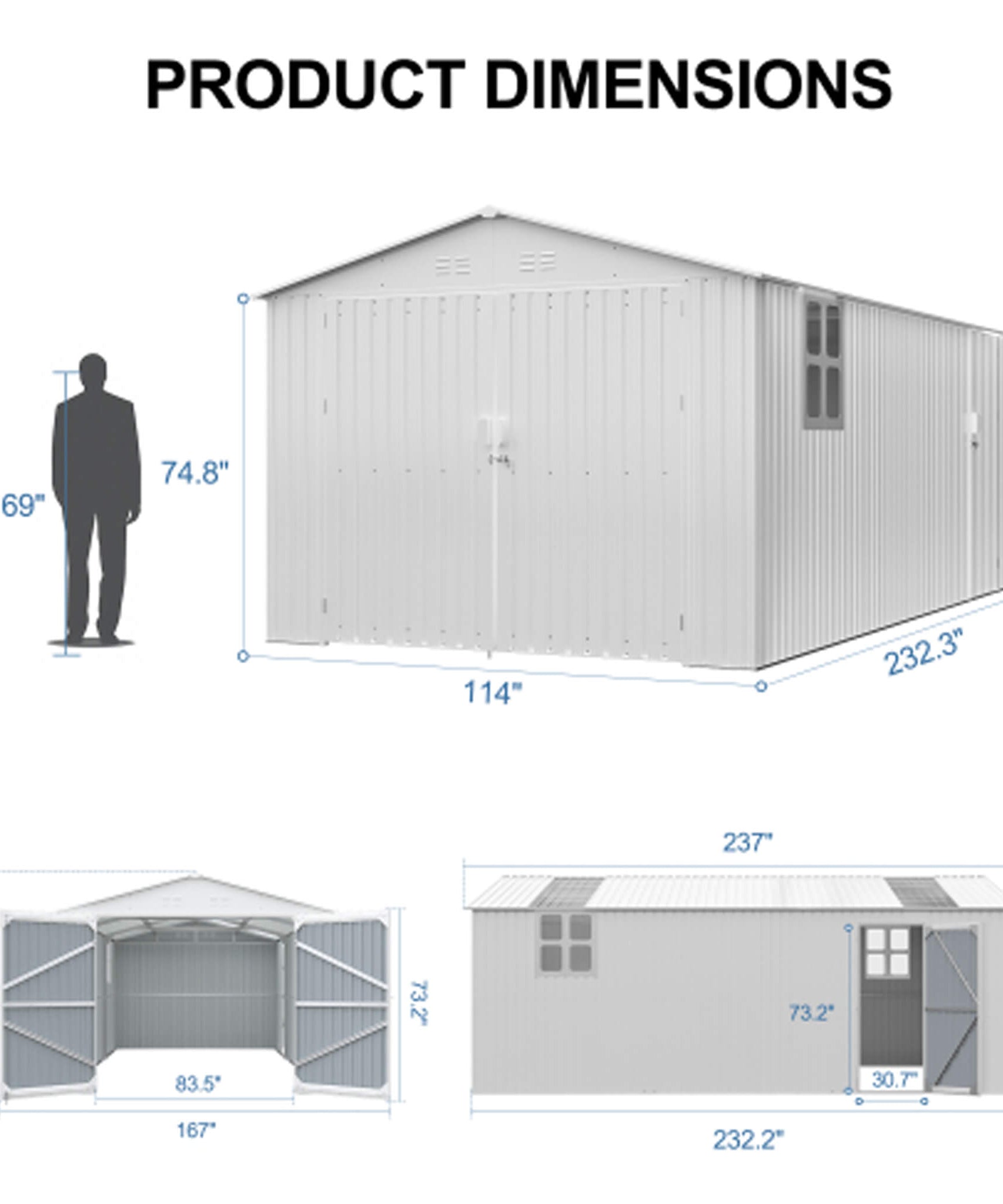 Alora Extra-Large Outdoor Galvanized Steel Outdoor Storage Shed With Skylight Roof (SAK42671)