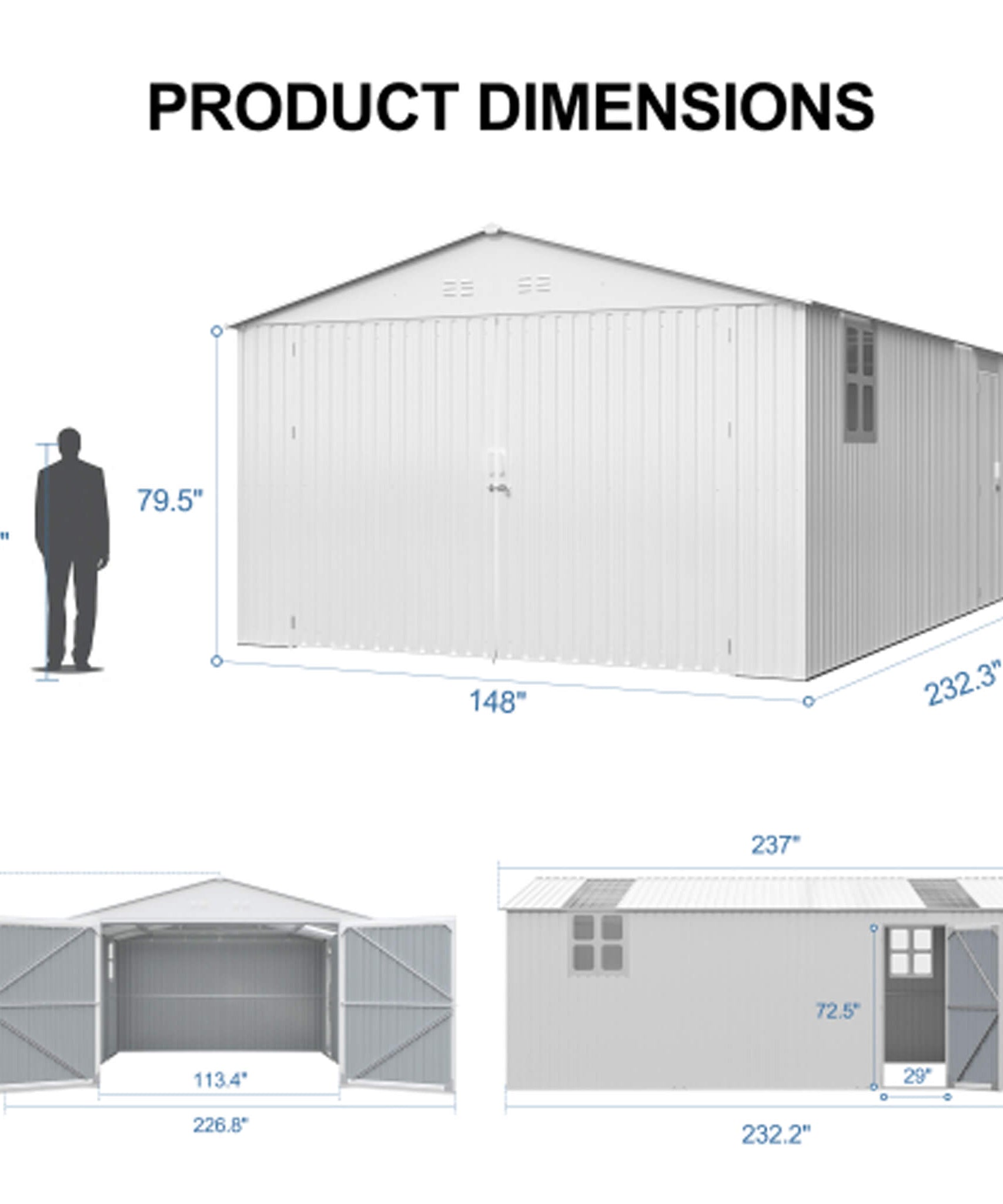 Alora Extra-Large Outdoor Galvanized Steel Outdoor Storage Shed With Skylight Roof (SAK42671)