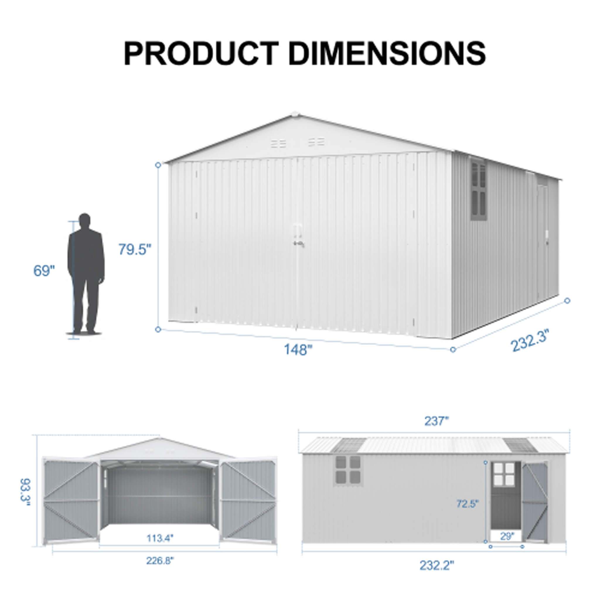 Alora Extra-Large Outdoor Galvanized Steel Outdoor Storage Shed With Skylight Roof (SAK42671)