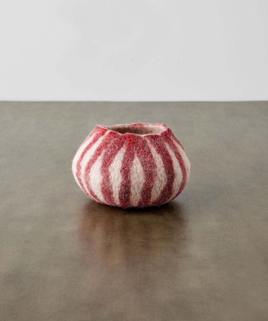 Berry Red Karakul Striped Wool Ukhamba Decorative Bowl