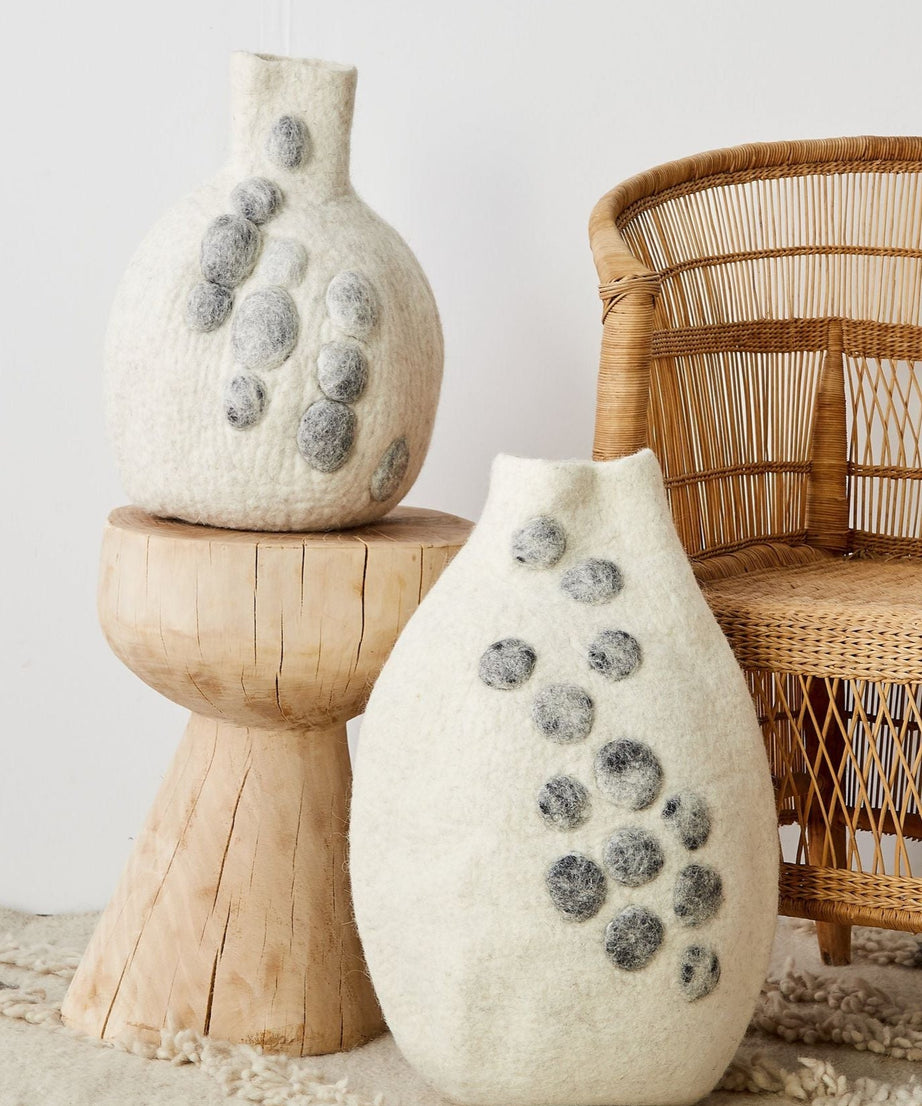 Pebble Hand-Felted Wool Gourd Basket