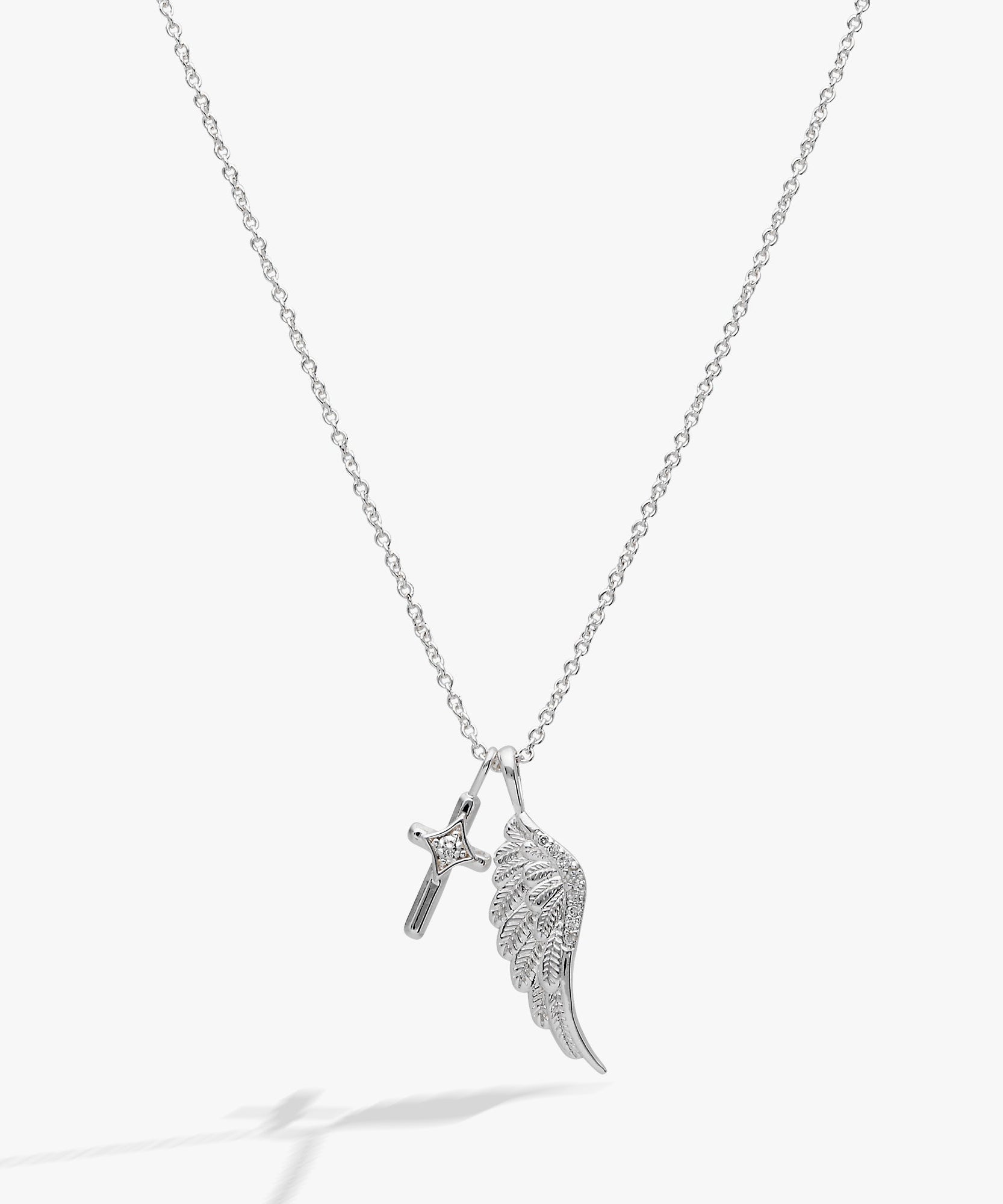 Faith Cross and Angel Wing Charm Necklace