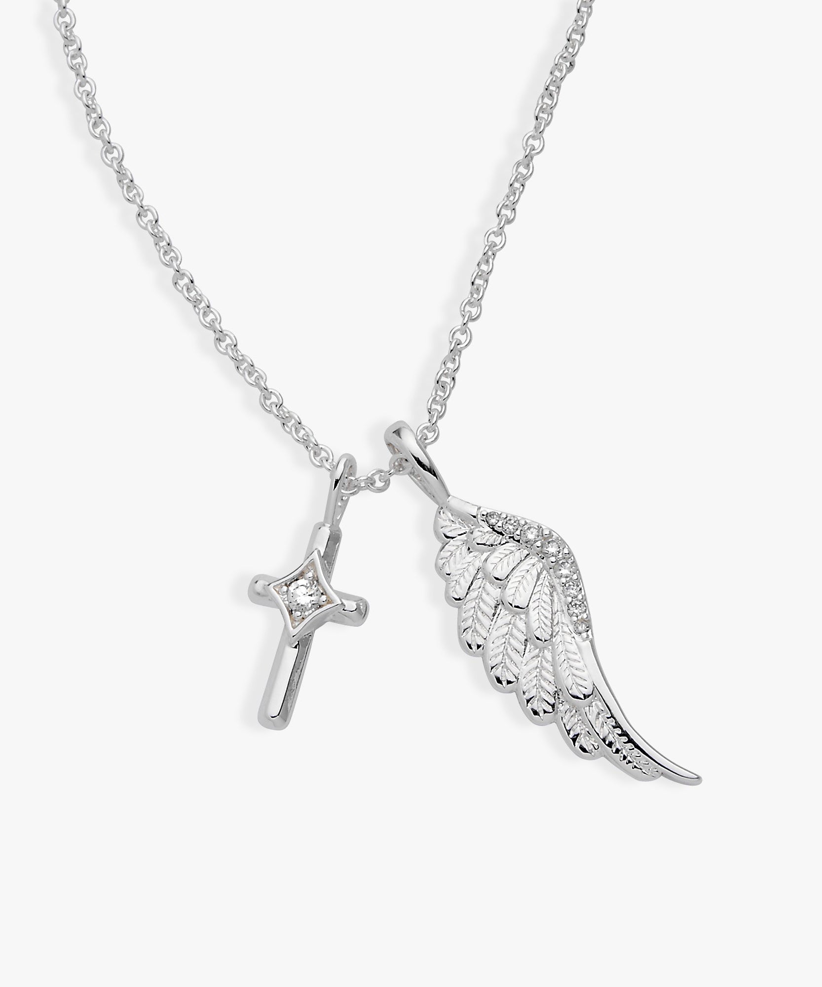 Faith Cross and Angel Wing Charm Necklace