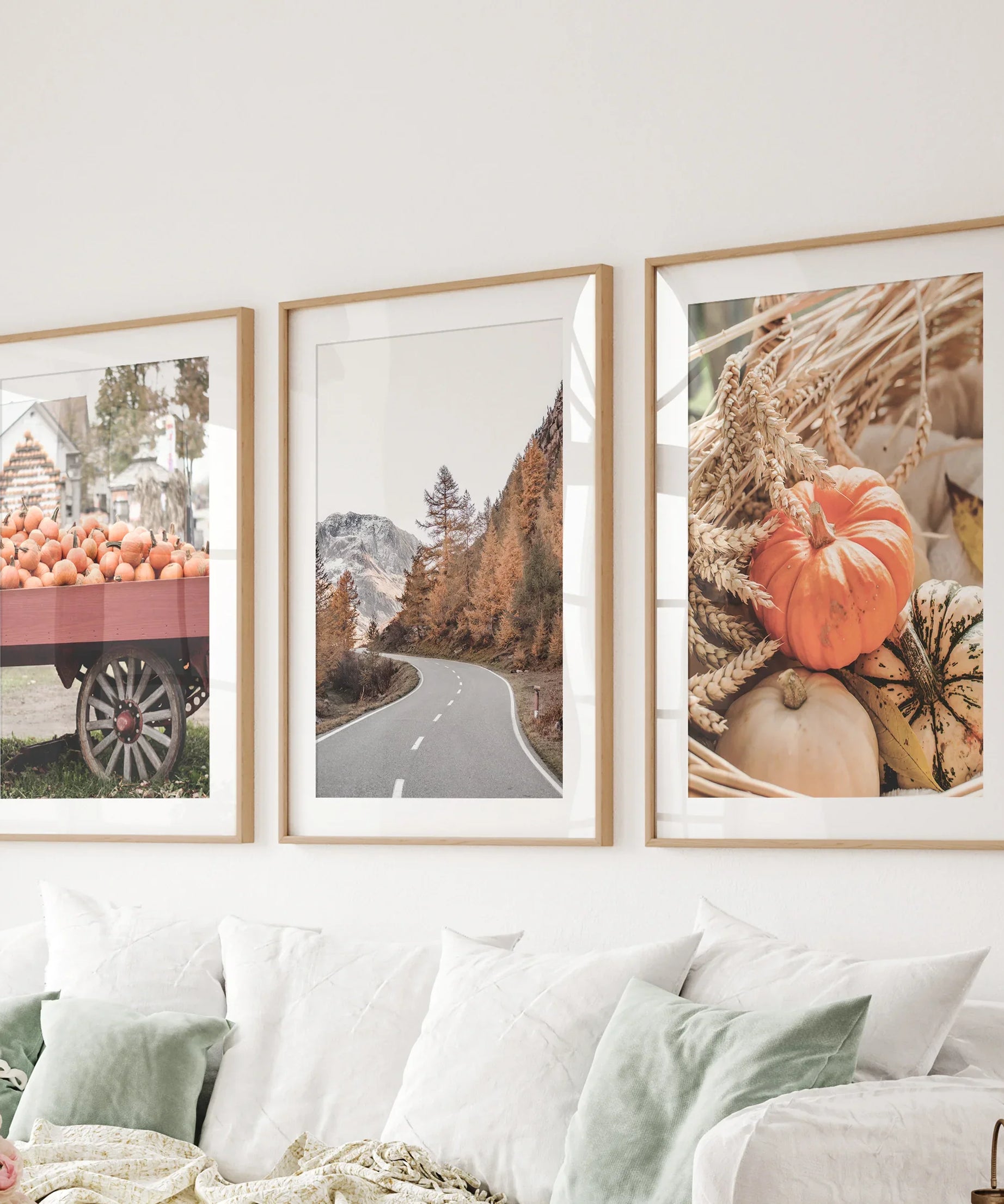 Autumn Pumpkin Set of 3 Prints. Rustic Fall Harvest Decor