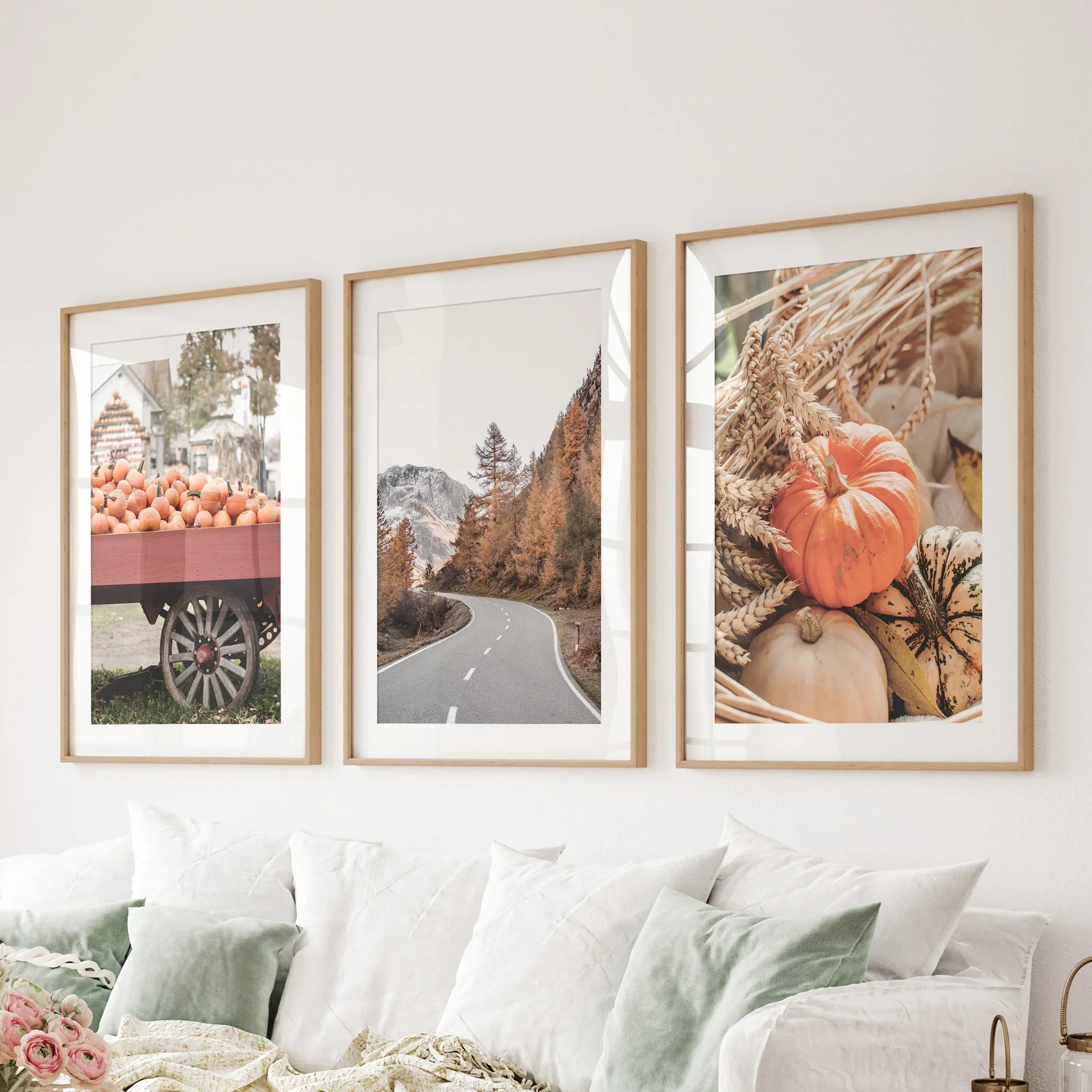 Autumn Pumpkin Set of 3 Prints. Rustic Fall Harvest Decor