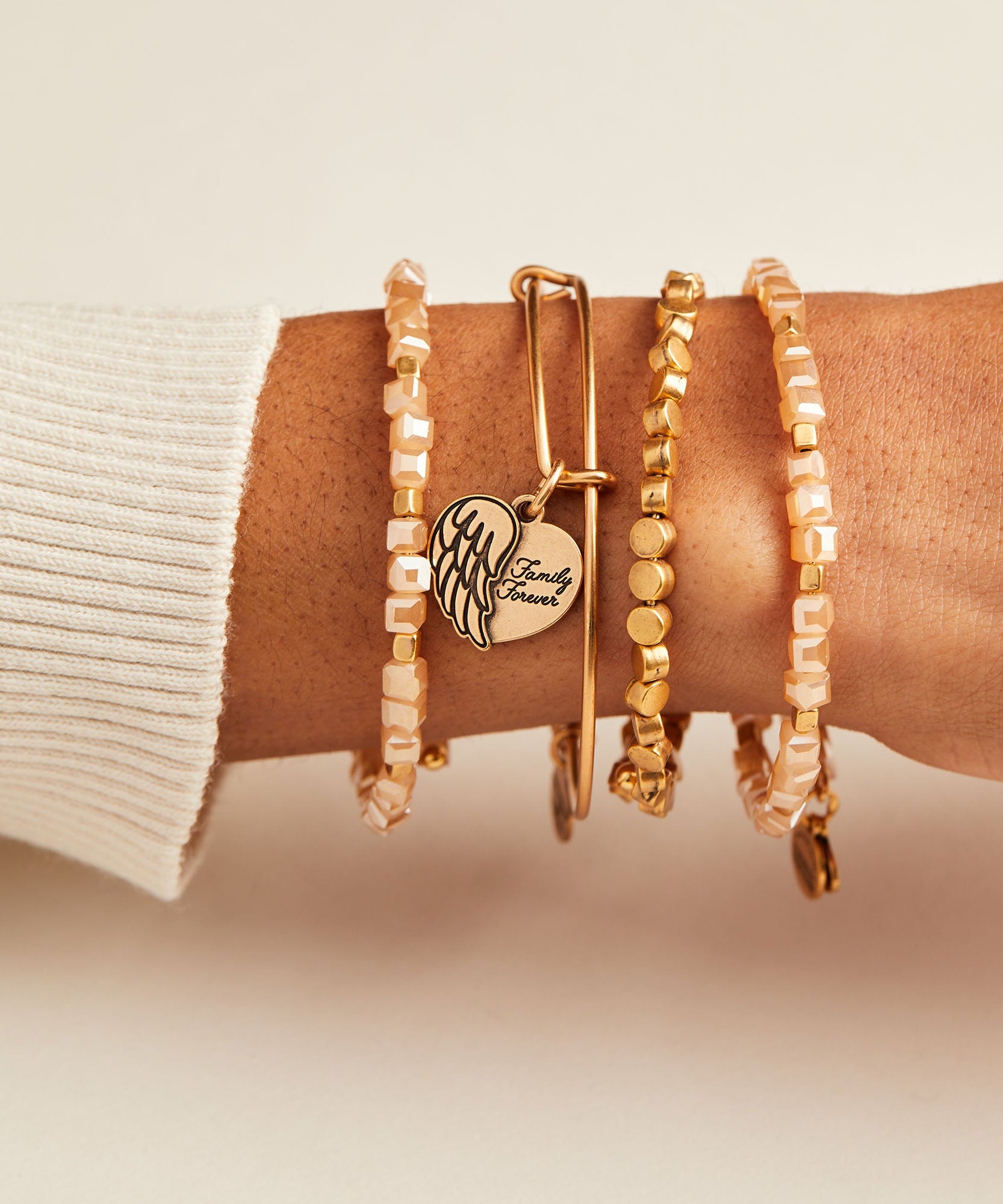 'Family Forever' Angel Wing Heart Charm Bangle