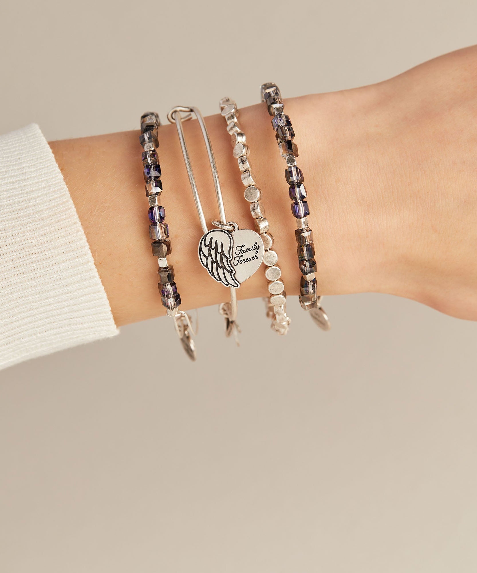 'Family Forever' Angel Wing Heart Charm Bangle