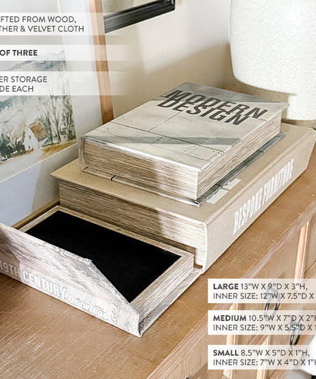 Große Buchende-Boxen aus Leder, 3er Set