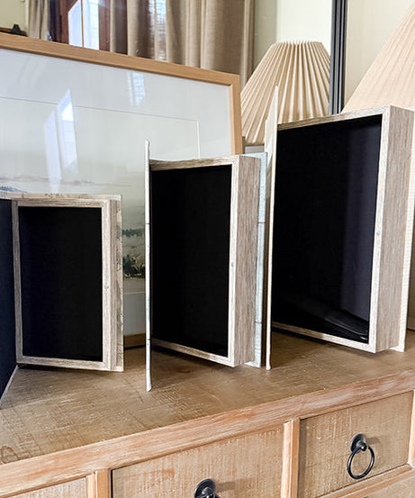 Große Buchende-Boxen aus Leder, 3er Set