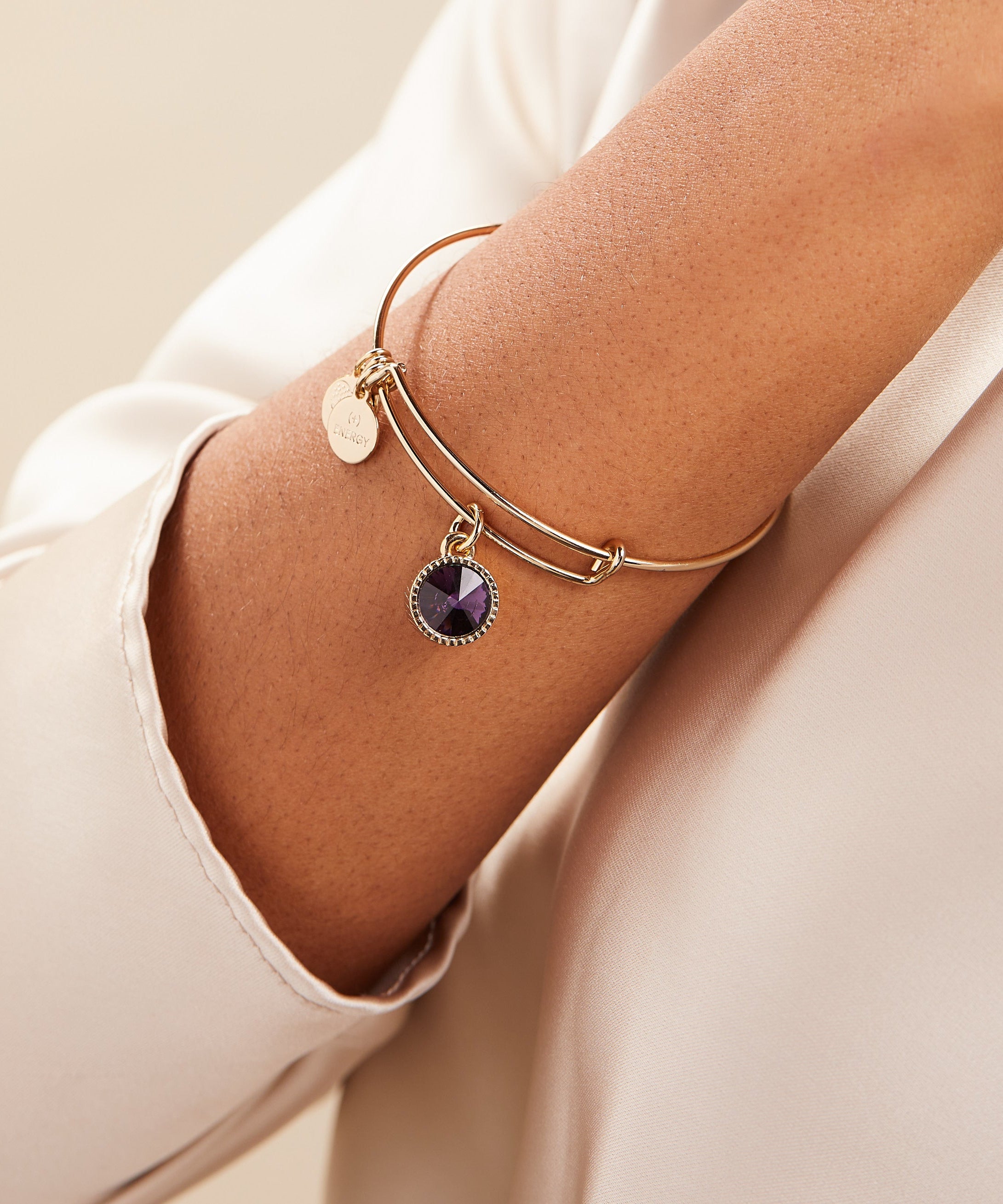 February Birthstone Charm Bangle, Amethyst