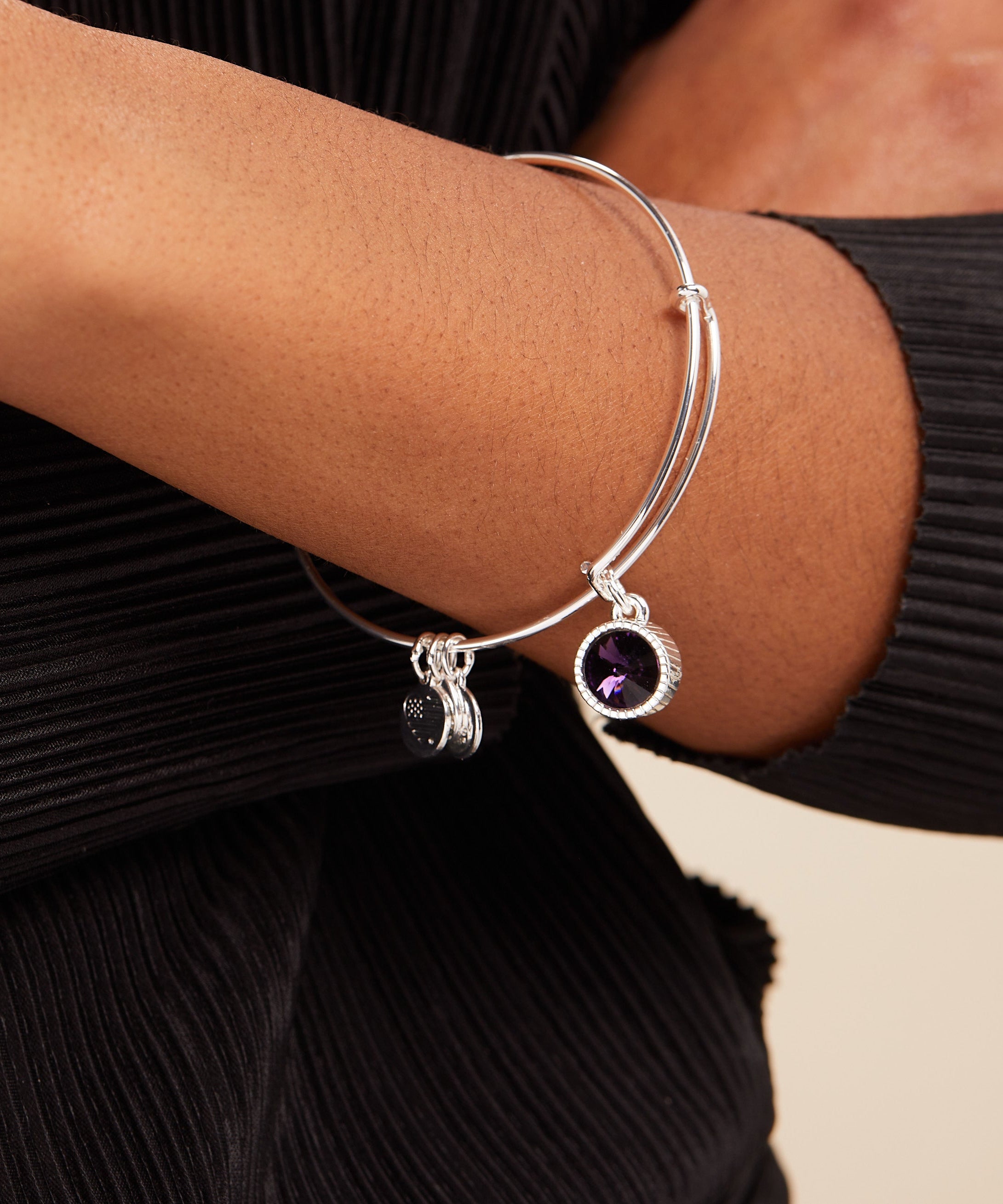 February Birthstone Charm Bangle, Amethyst