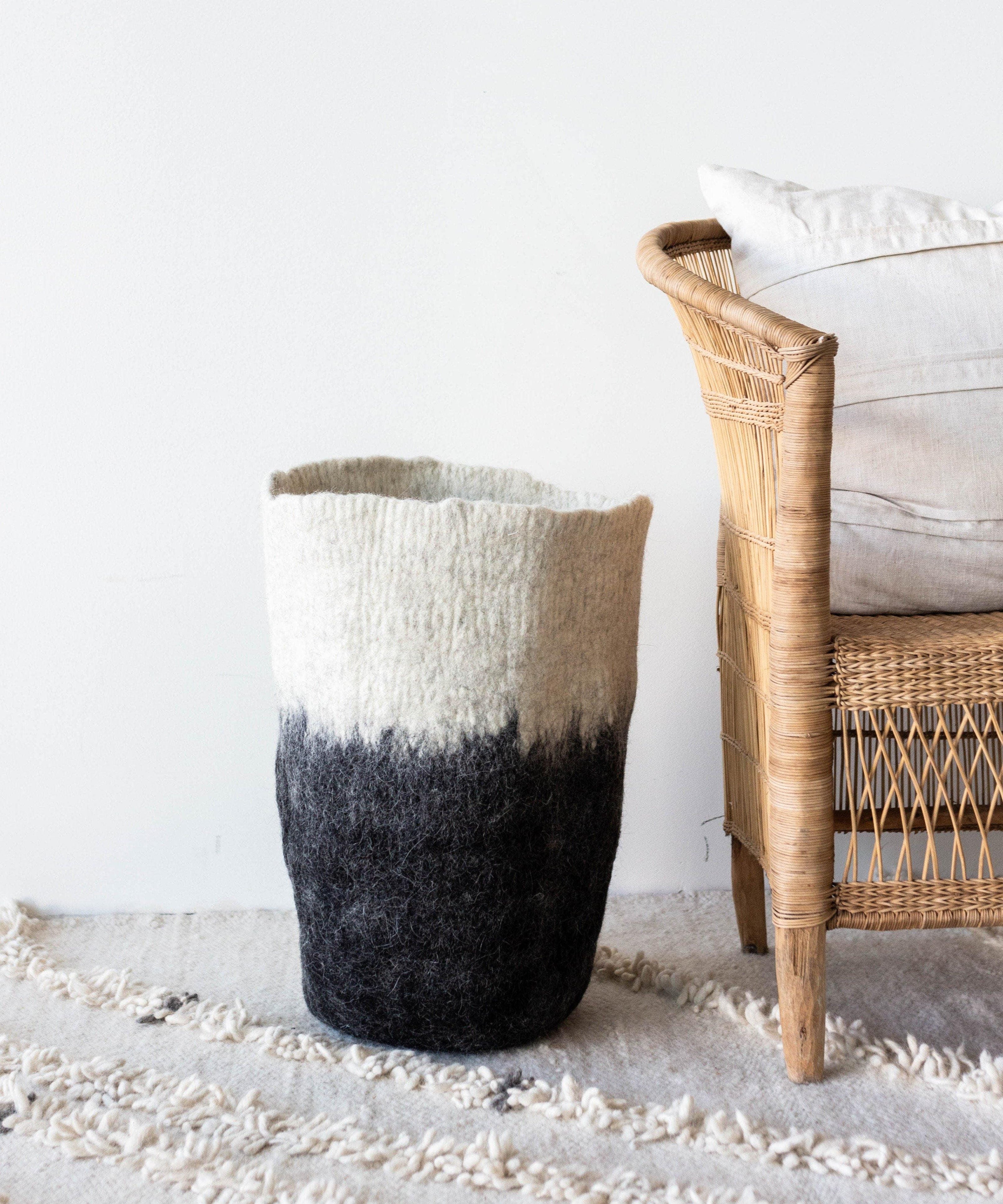 Eclipse Black & White Wool Floor Vase