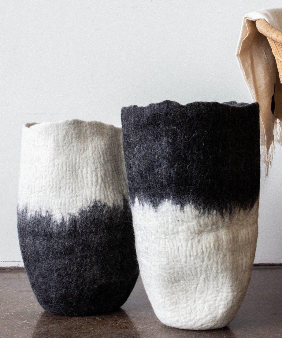Eclipse Black & White Wool Floor Vase