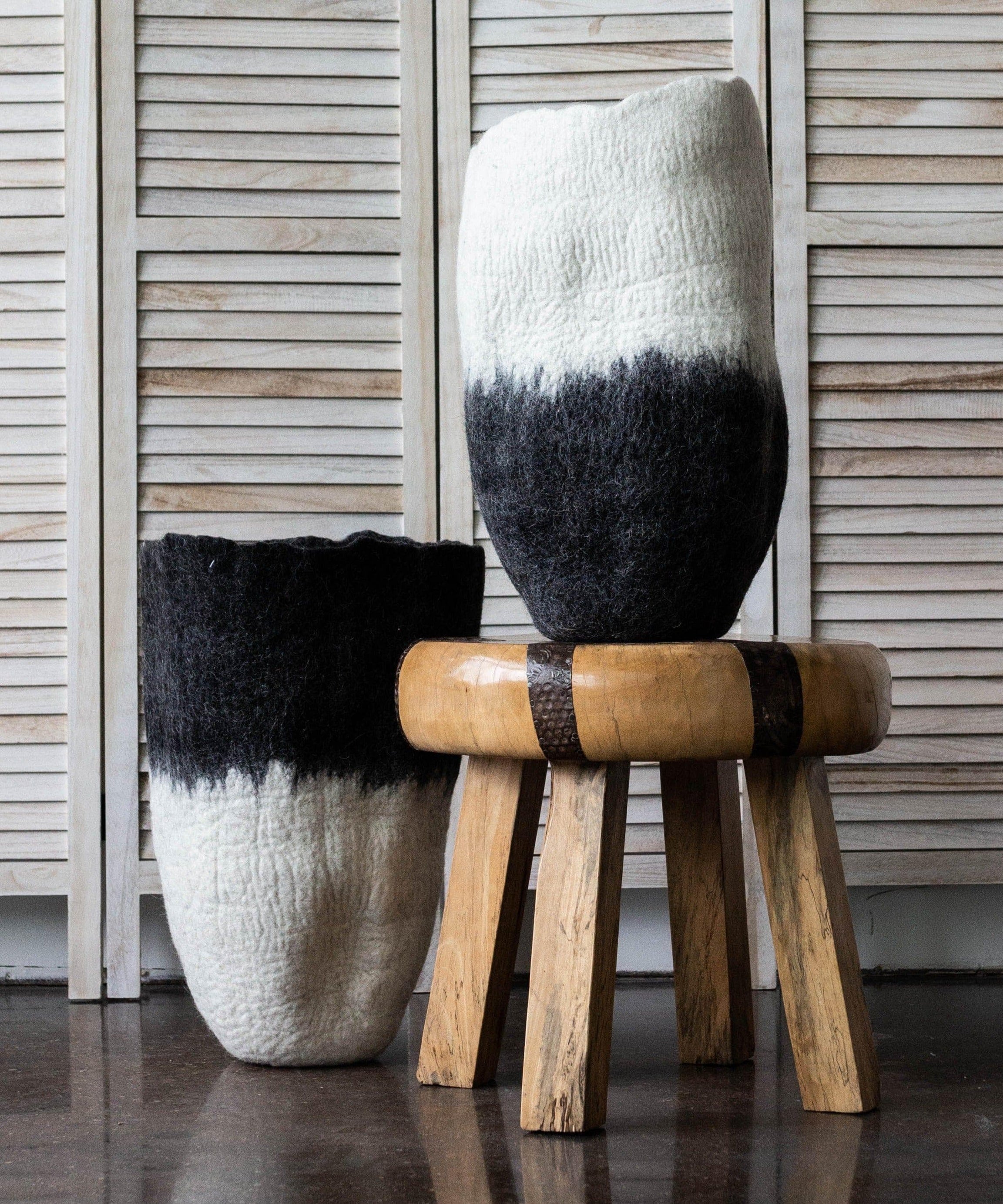 Eclipse Black & White Wool Floor Vase
