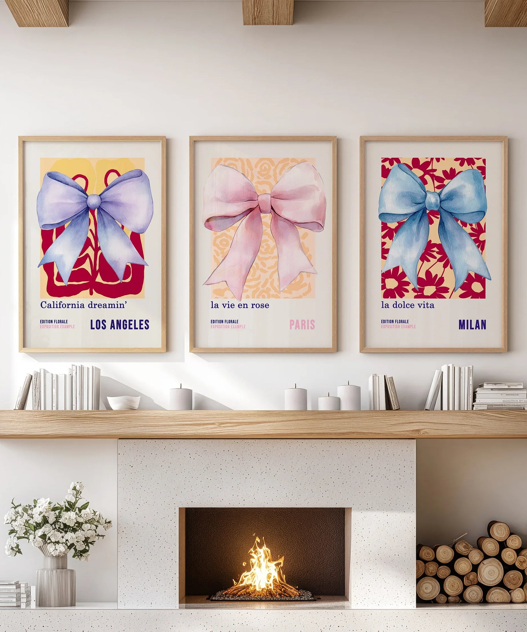 Girly Bow Wall Art Trio. Preppy Pastel Fashion Quotes Posters