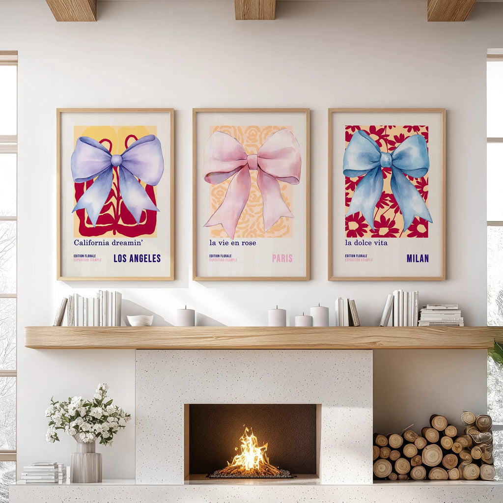 Girly Bow Wall Art Trio. Preppy Pastel Fashion Quotes Posters