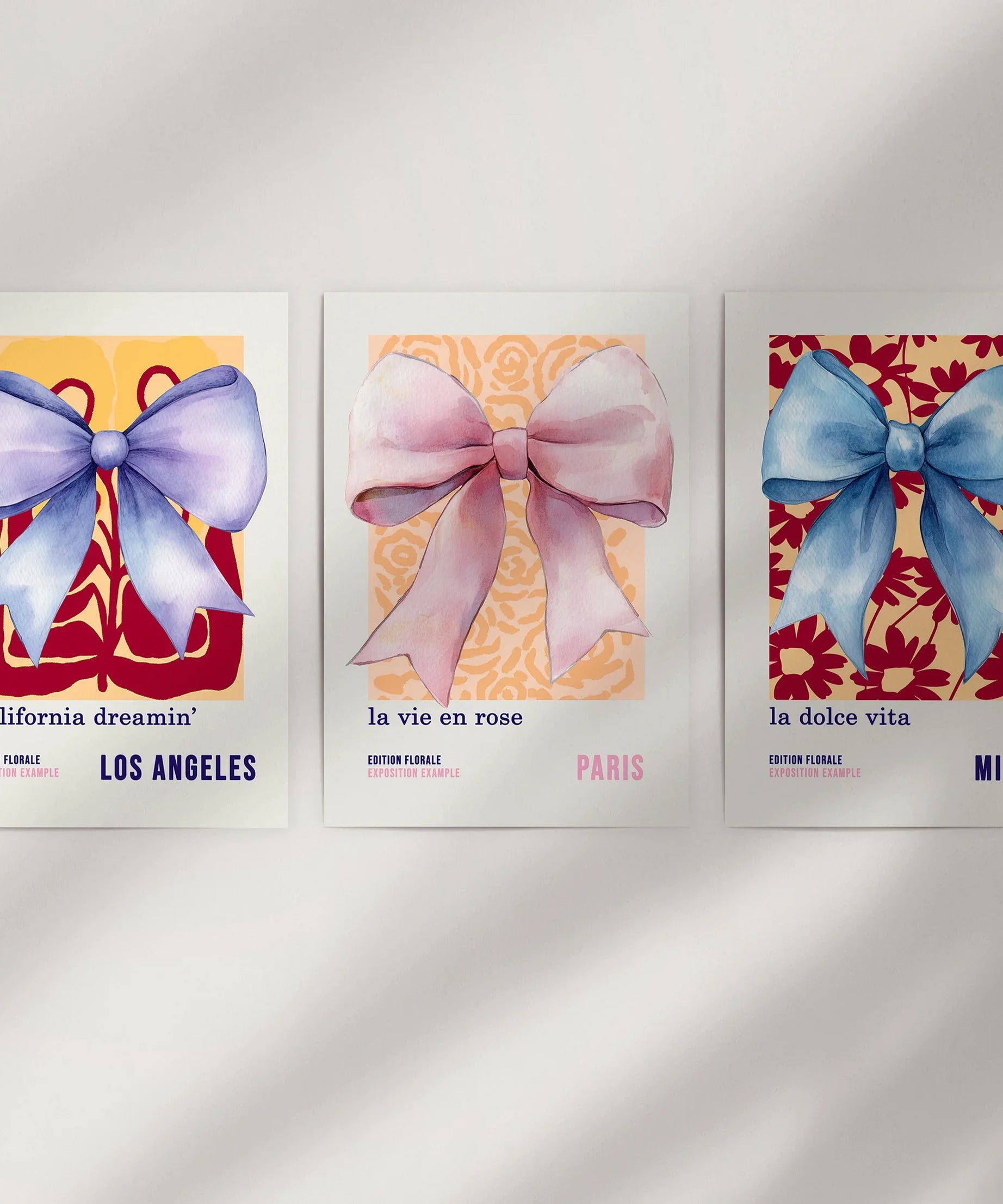 Girly Bow Wall Art Trio. Preppy Pastel Fashion Quotes Posters
