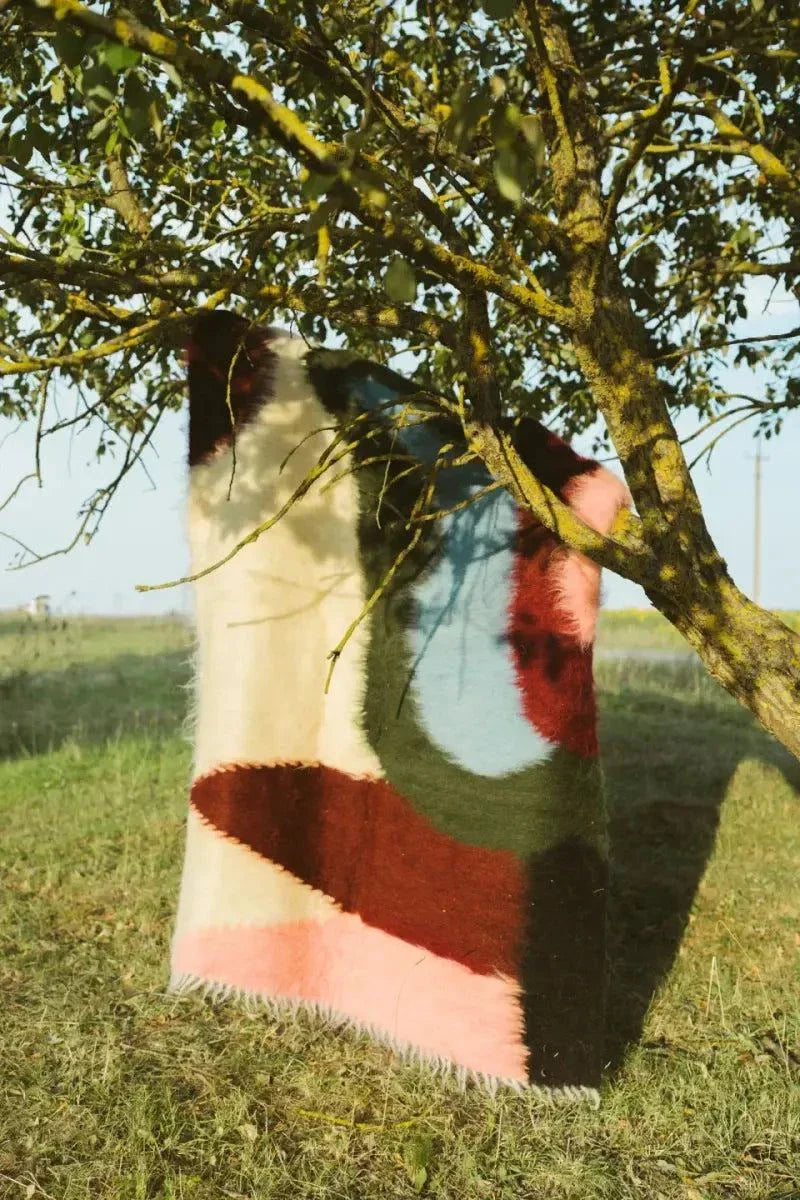 Multicolored Handwoven Wool Lizhnyk – Brushed Texture with Large Floral Motif