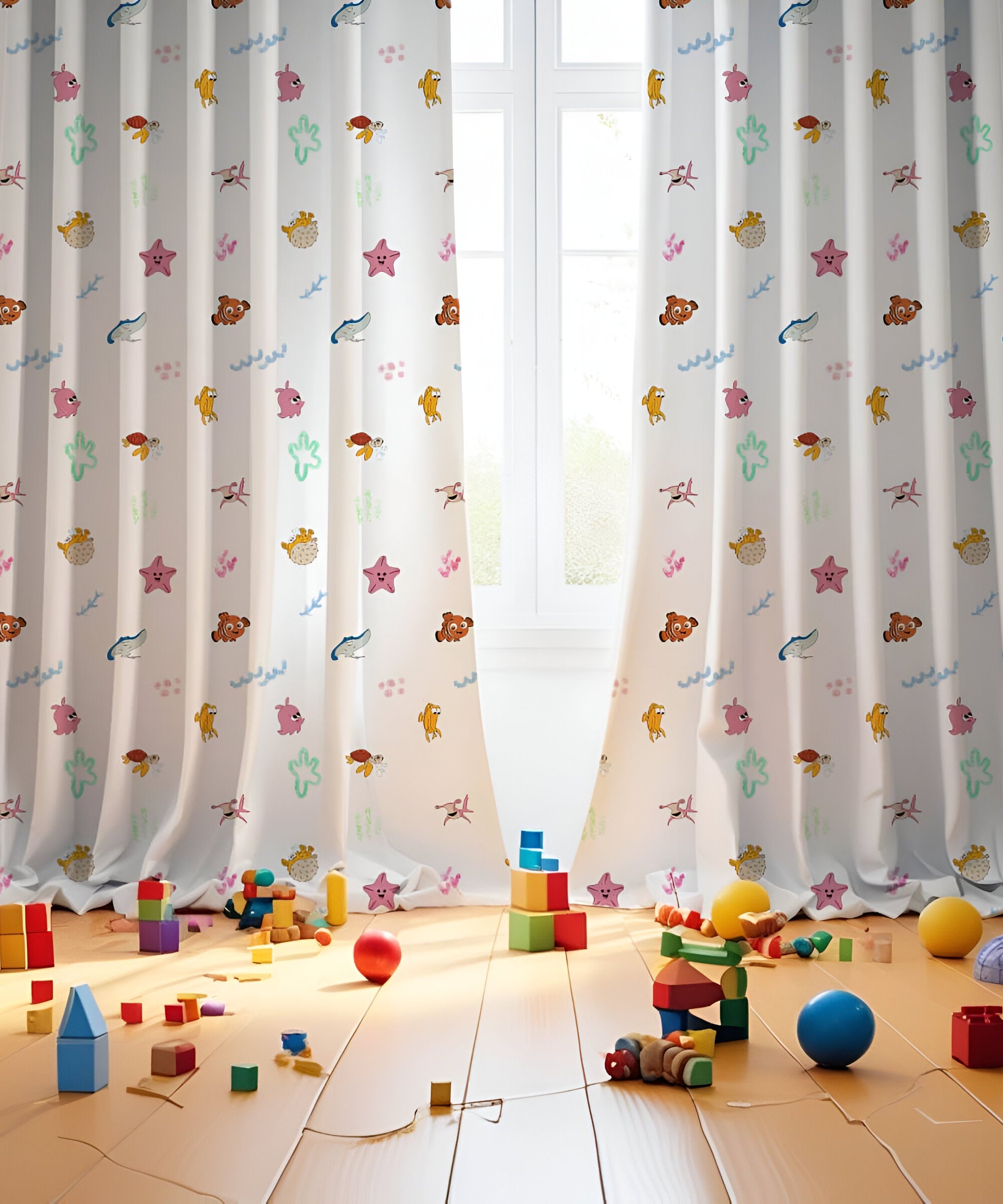 Finding Nemo Themed Baby Room Curtain