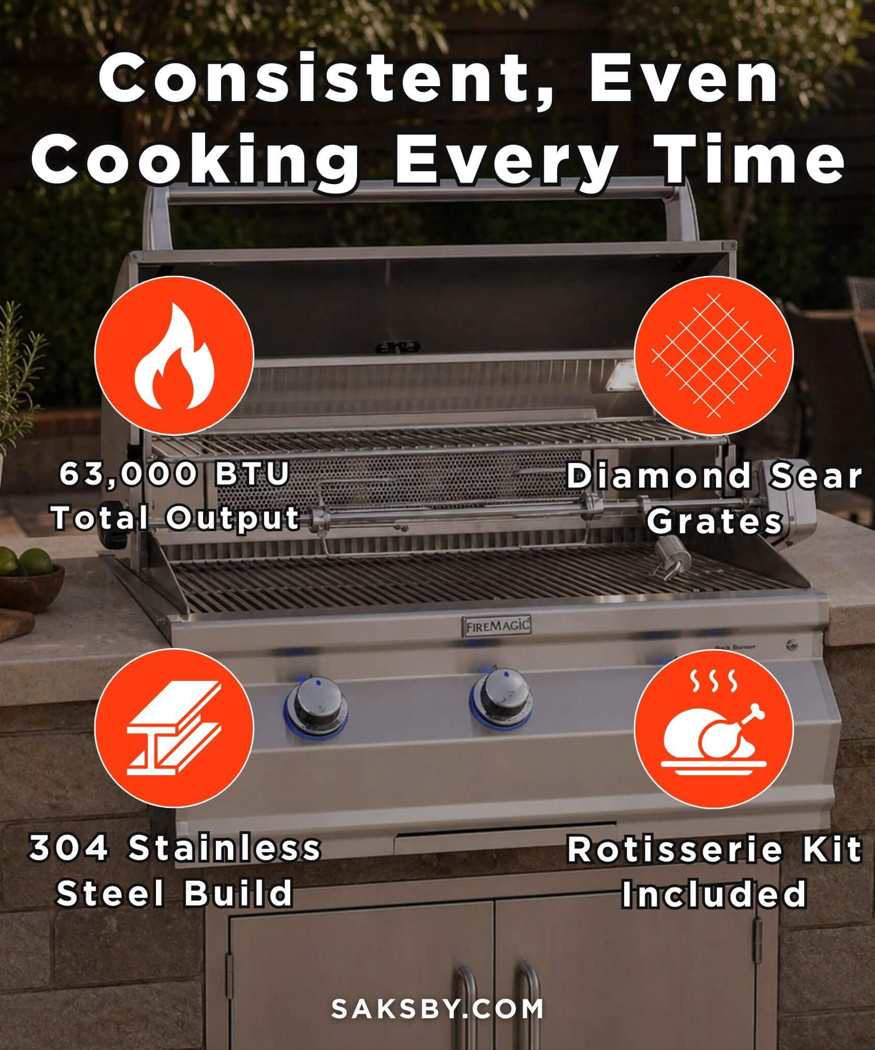 Fire Magic Aurora 30-Inch Multi-User Built-In Grill With Analog Thermometer & Rotisserie Kit [A540I-8EAN/P] (SAK14578)