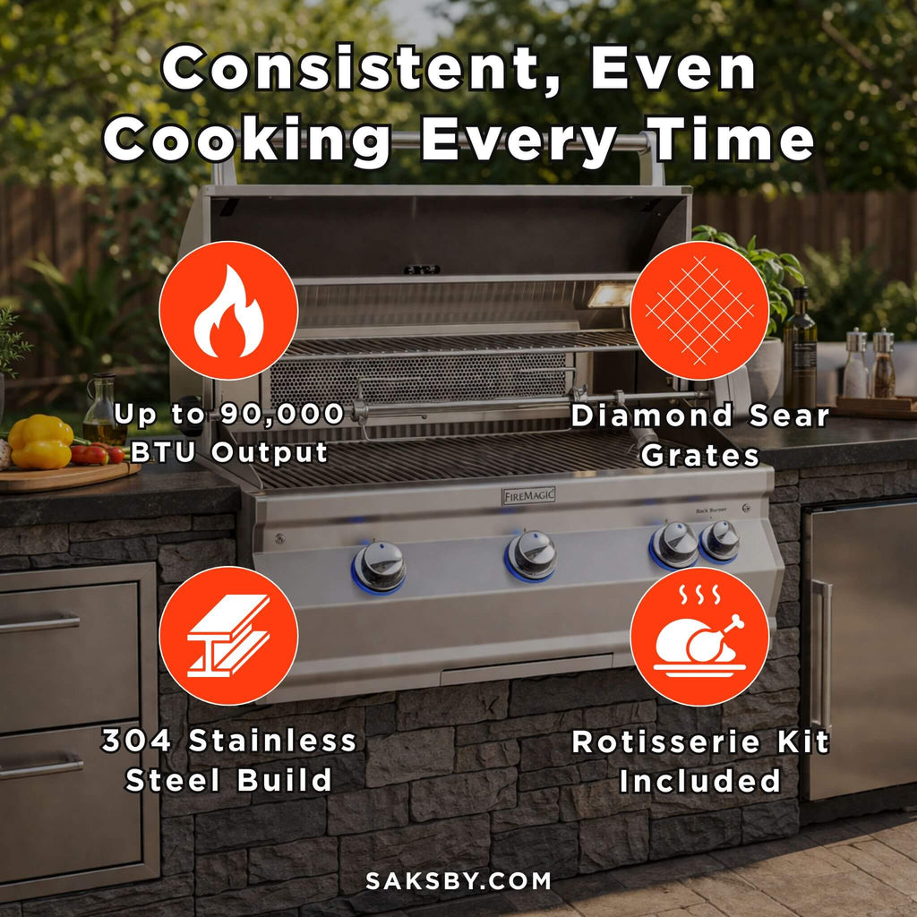 Fire Magic Aurora 36-Inch Multi-User Built-In Grill With Analog Thermometer & Rotisserie Kit [A790I-8EAN/P] (SAK42701)