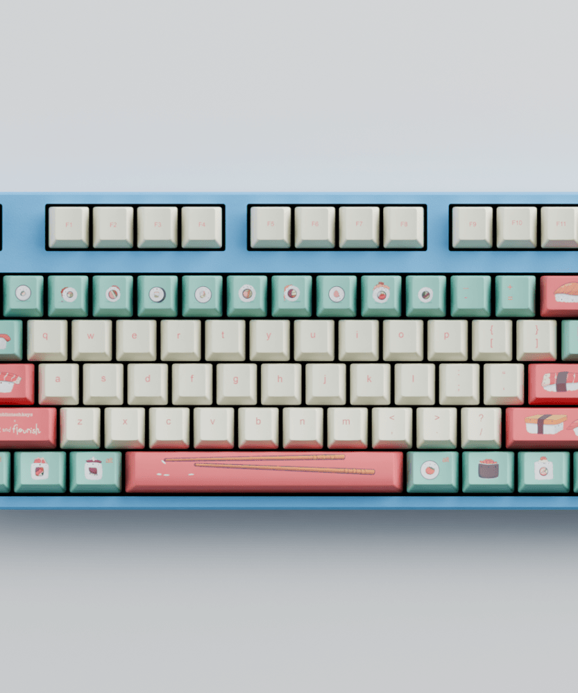 Fizz and Flourish Sushi Friends 100% RGB Mechanical Keyboard + Keycaps(Collabs)