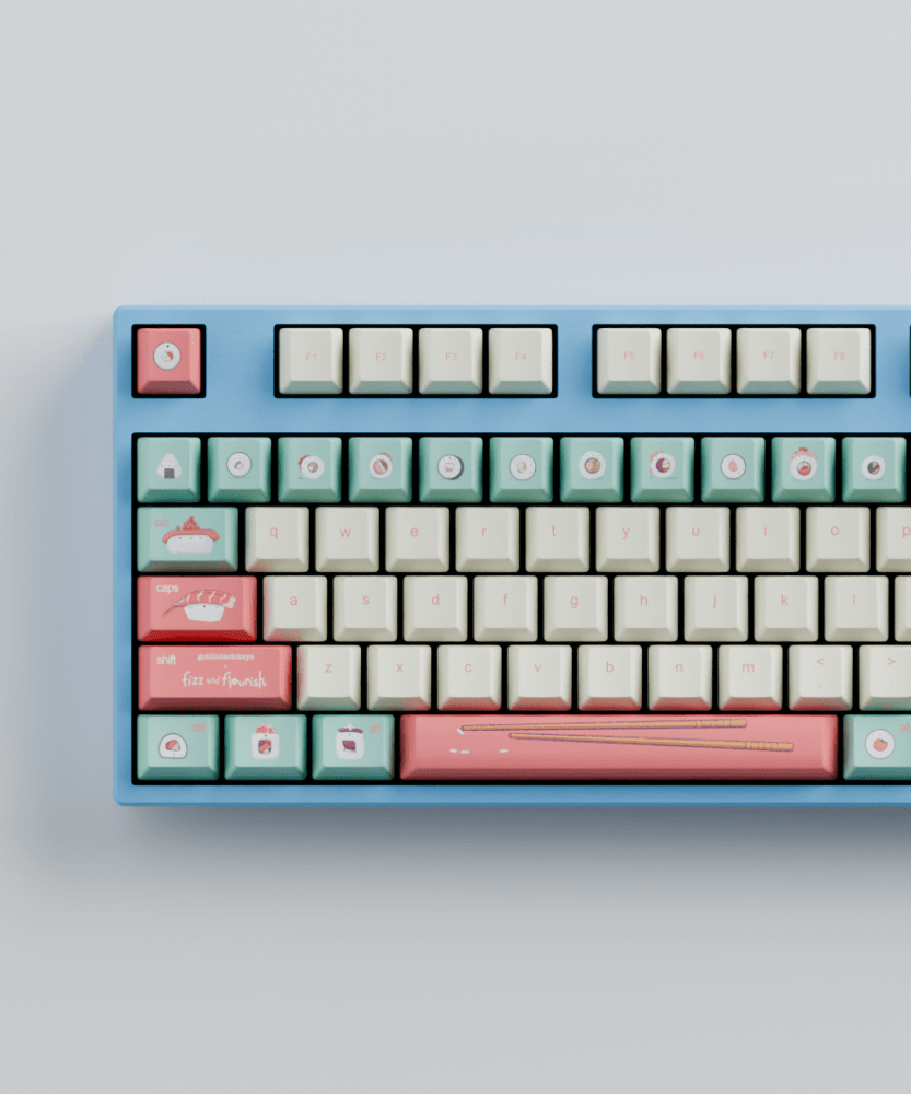 Fizz and Flourish Sushi Friends 100% RGB Mechanical Keyboard + Keycaps(Collabs)