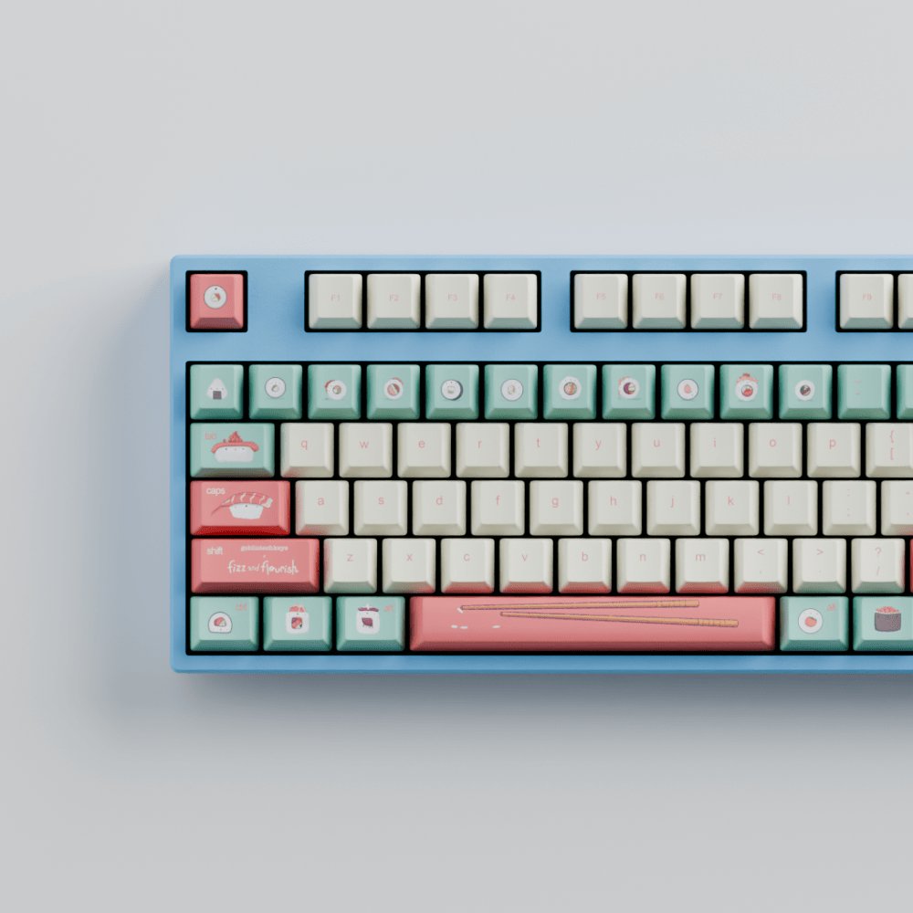 Fizz and Flourish Sushi Friends 100% RGB Mechanical Keyboard + Keycaps(Collabs)